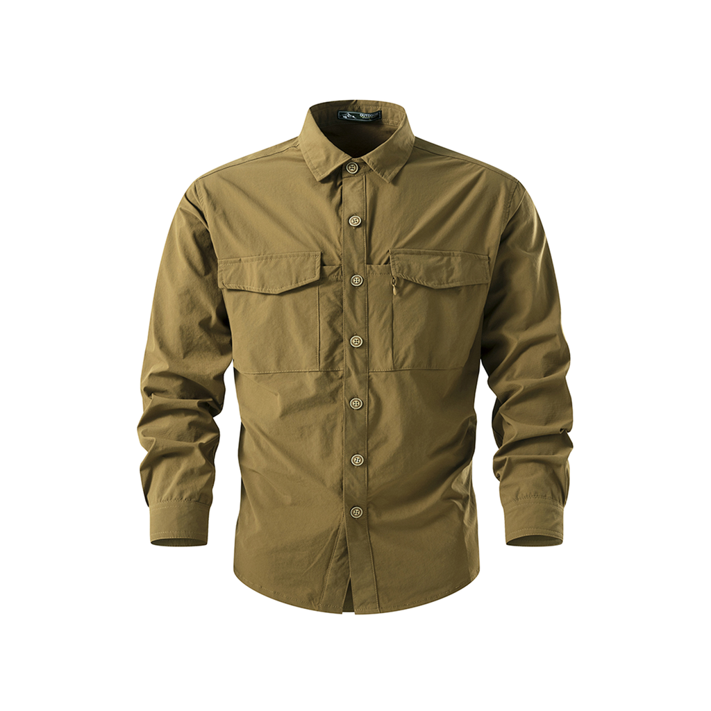 FREDD MARSHALL Men's Quick Dry Stretch Outdoor Work Shirt - Khaki - 01 main white
