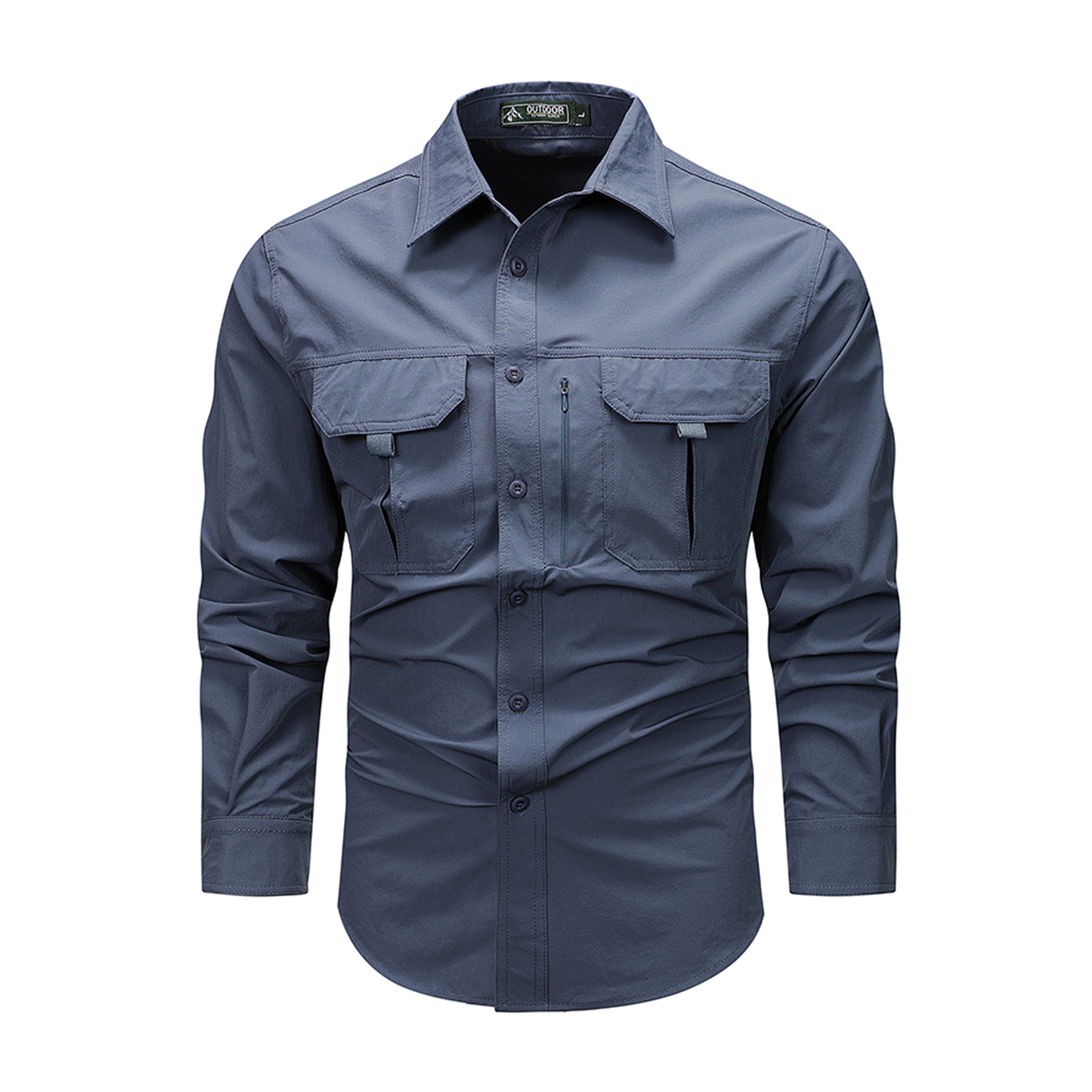 FREDD MARSHALL Men's Long Sleeve Utility Work Shirt with Zip Pocket - Blue Gray - 01 main white
