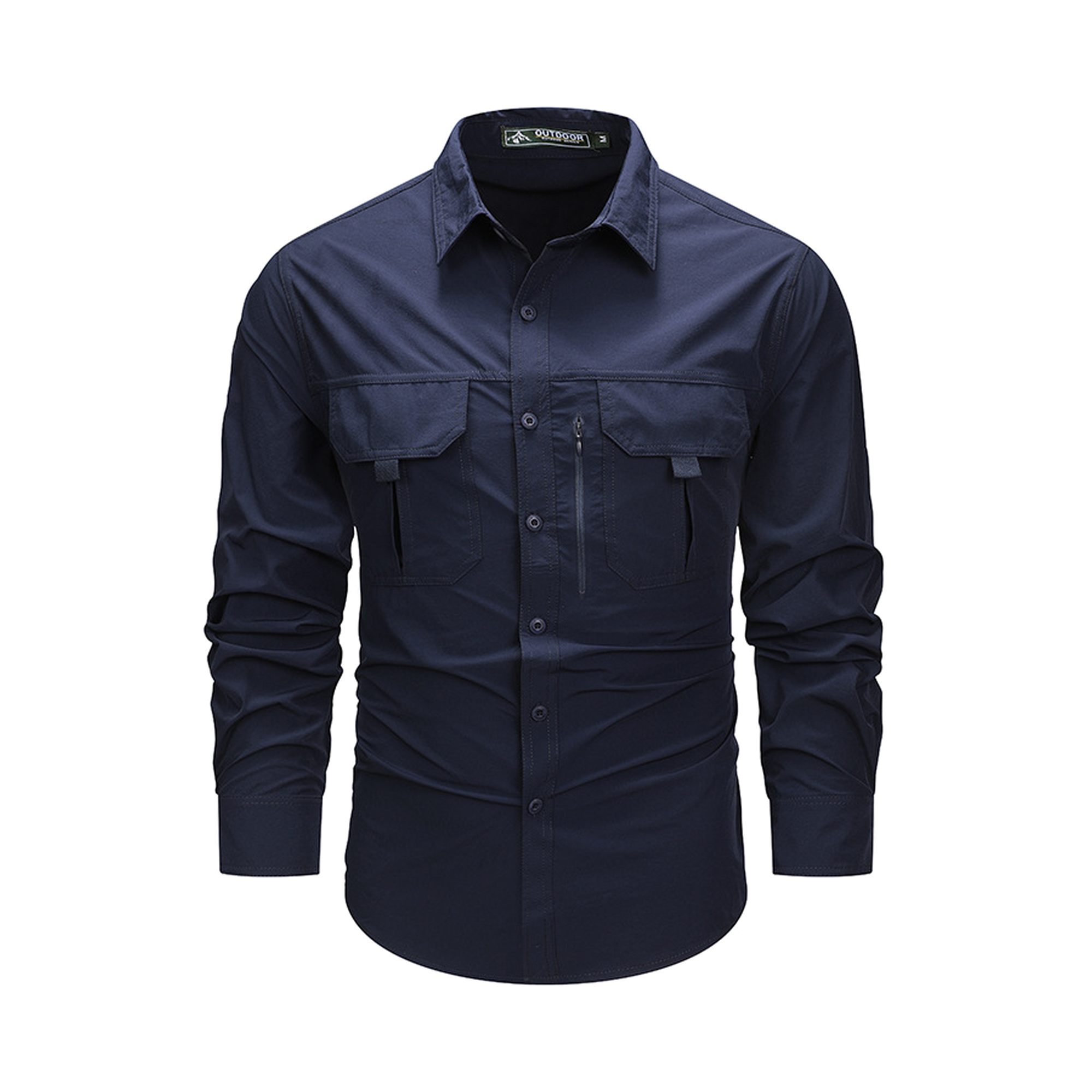 FREDD MARSHALL Men's Long Sleeve Utility Work Shirt with Zip Pocket - Dark Blue - 01 main white