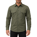 FREDD MARSHALL Men's Long Sleeve Utility Work Shirt with Zip Pocket - Army Green - 01 model front white