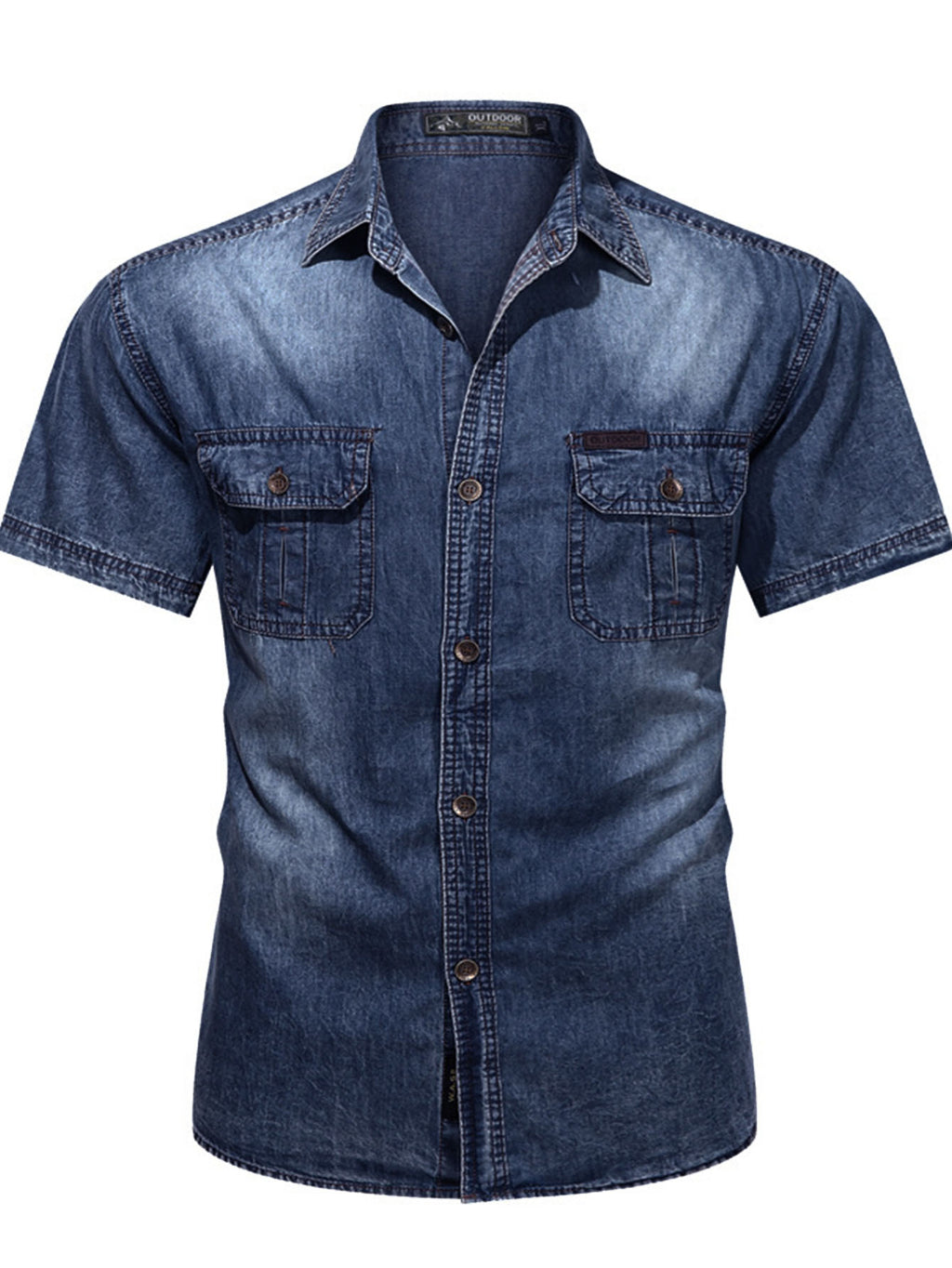 FREDD MARSHALL Men's Eco-Friendly Denim Shirt | Sustainable Short Sleeve |  - men's outdoor shirt, view 6