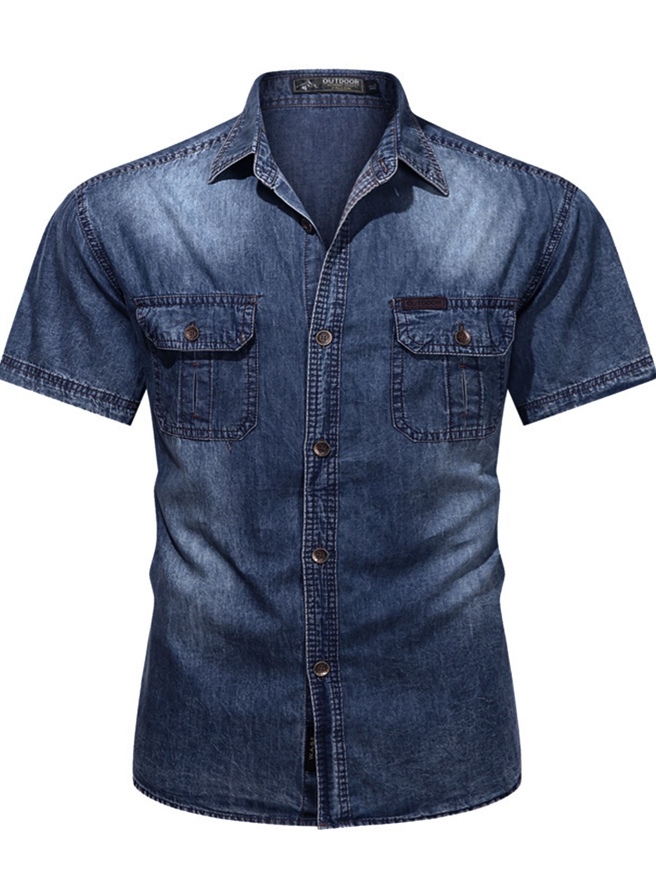 FREDD MARSHALL Men's Eco-Friendly Denim Shirt | Sustainable Short Sleeve |  - men's outdoor shirt, view 6