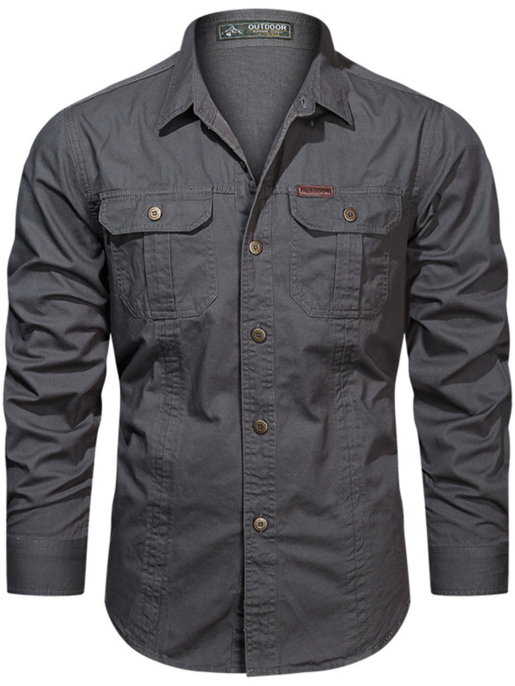Fredd Marshall high-performance outdoor shirt, long sleeve, charcoal gray, front view