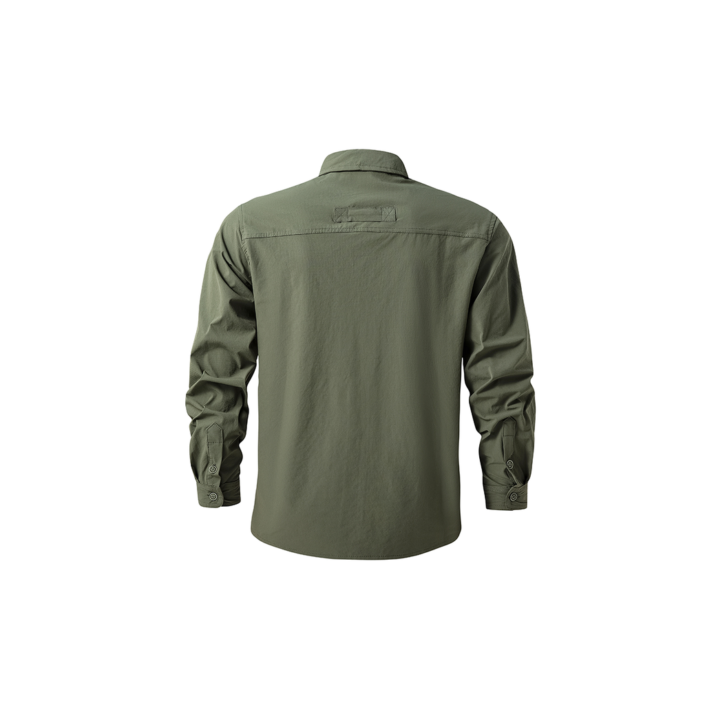 FREDD MARSHALL Men's Quick Dry Stretch Outdoor Work Shirt - Army Green - 02 back white