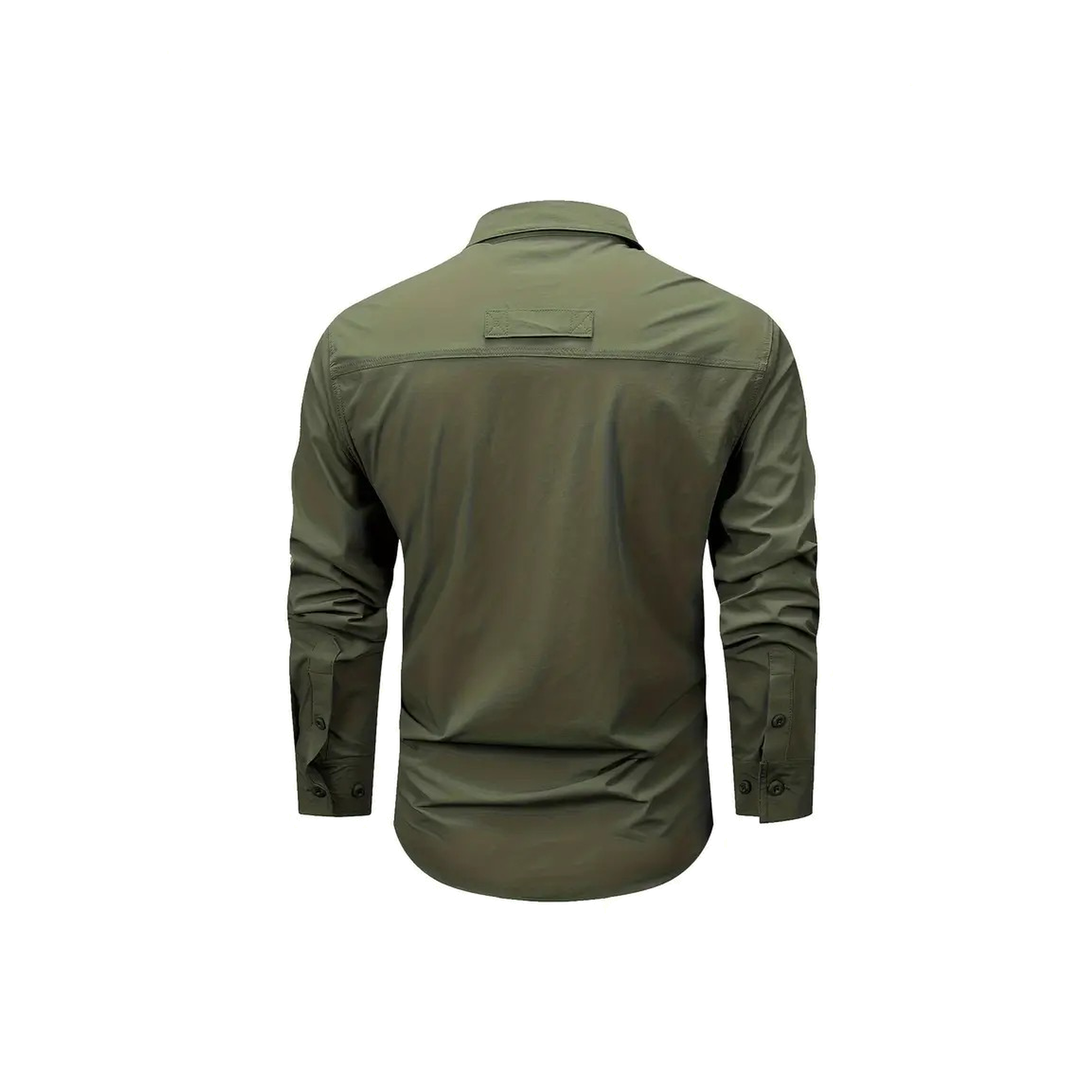FREDD MARSHALL Men's Long Sleeve Utility Work Shirt with Zip Pocket - Army Green - 02 back white