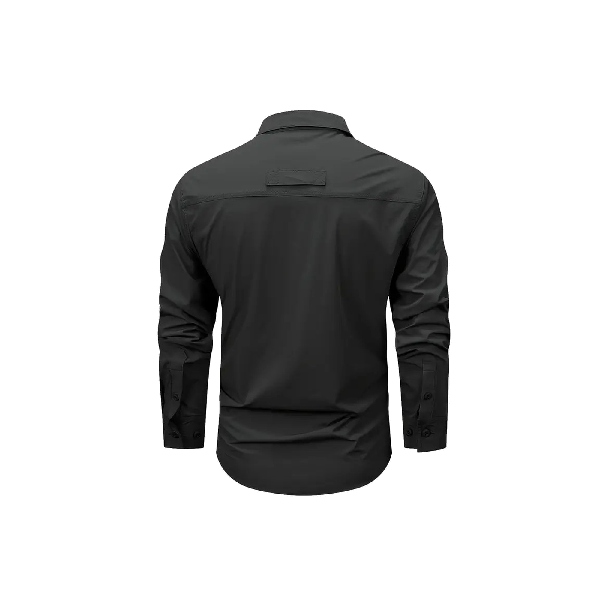 FREDD MARSHALL Men's Long Sleeve Utility Work Shirt with Zip Pocket - Black - 02 back white