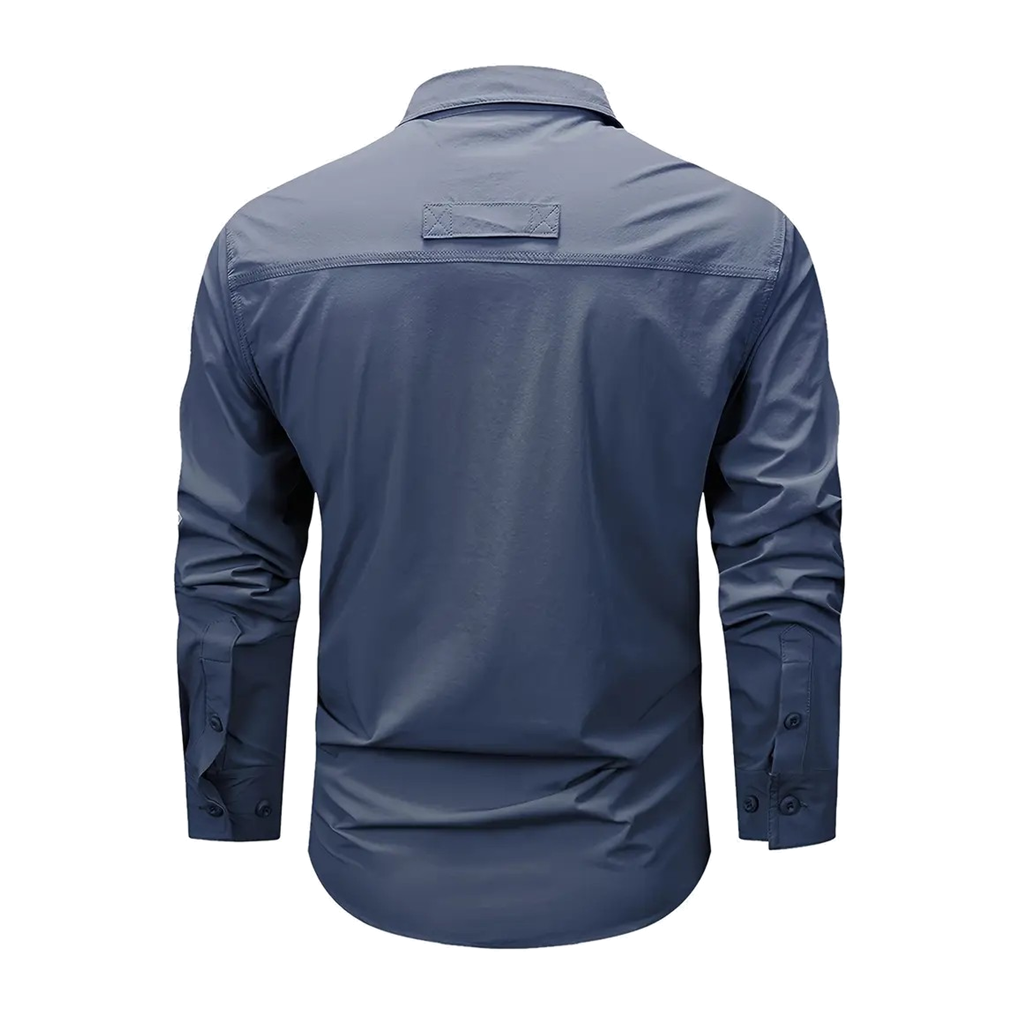 FREDD MARSHALL Men's Long Sleeve Utility Work Shirt with Zip Pocket - Blue Gray - 02 back white
