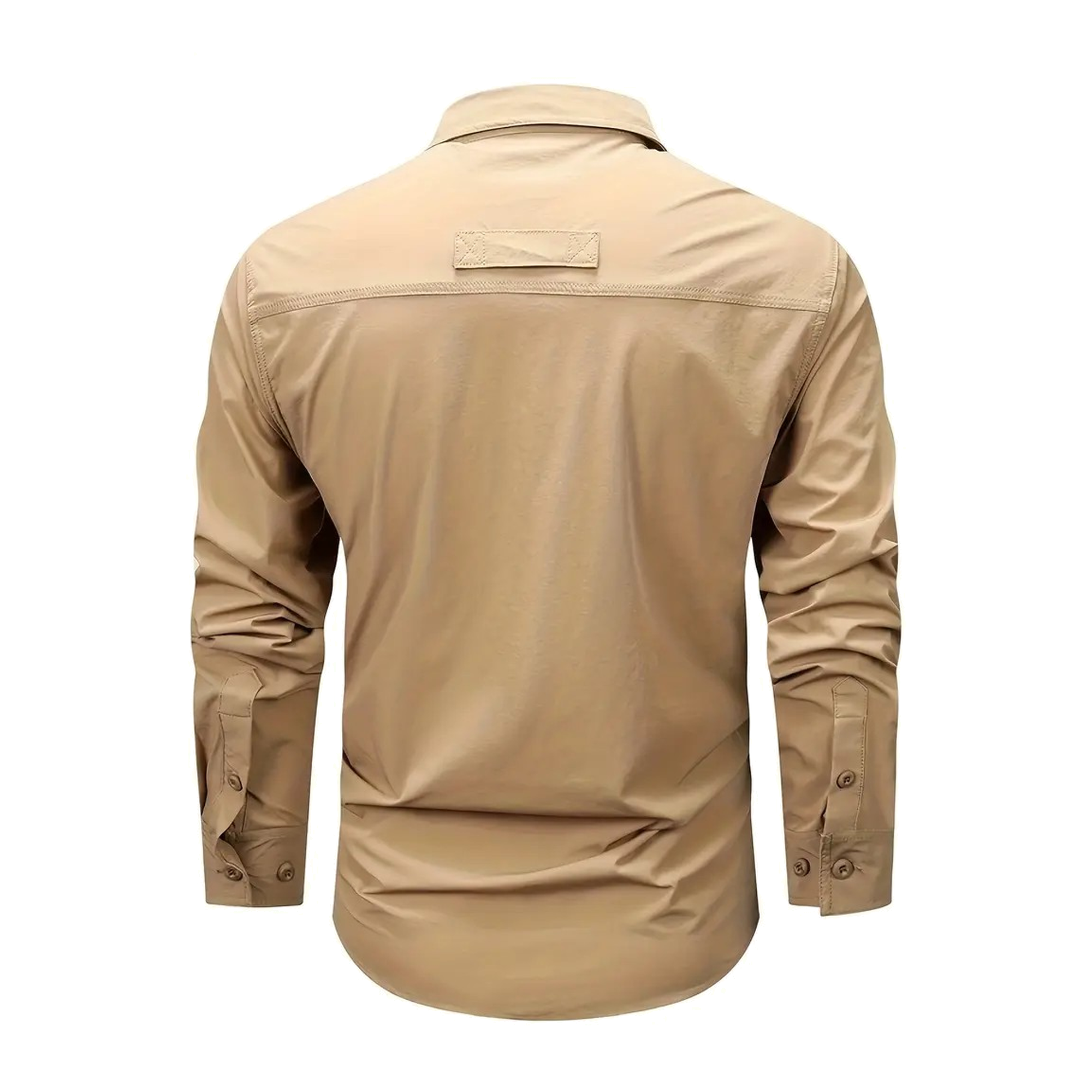 FREDD MARSHALL Men's Long Sleeve Utility Work Shirt with Zip Pocket - Khaki - 02 back white