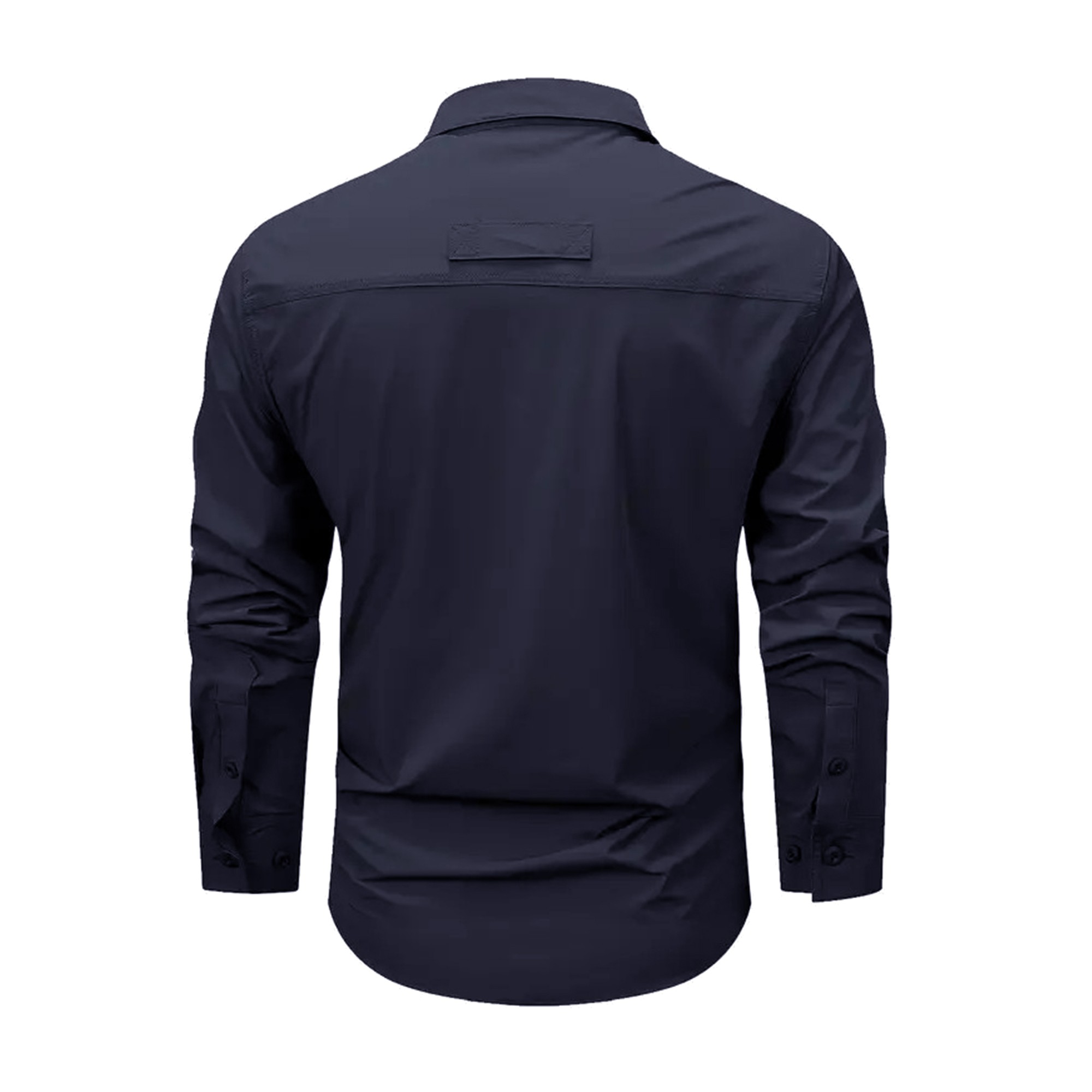 FREDD MARSHALL Men's Long Sleeve Utility Work Shirt with Zip Pocket - Dark Blue - 02 back white