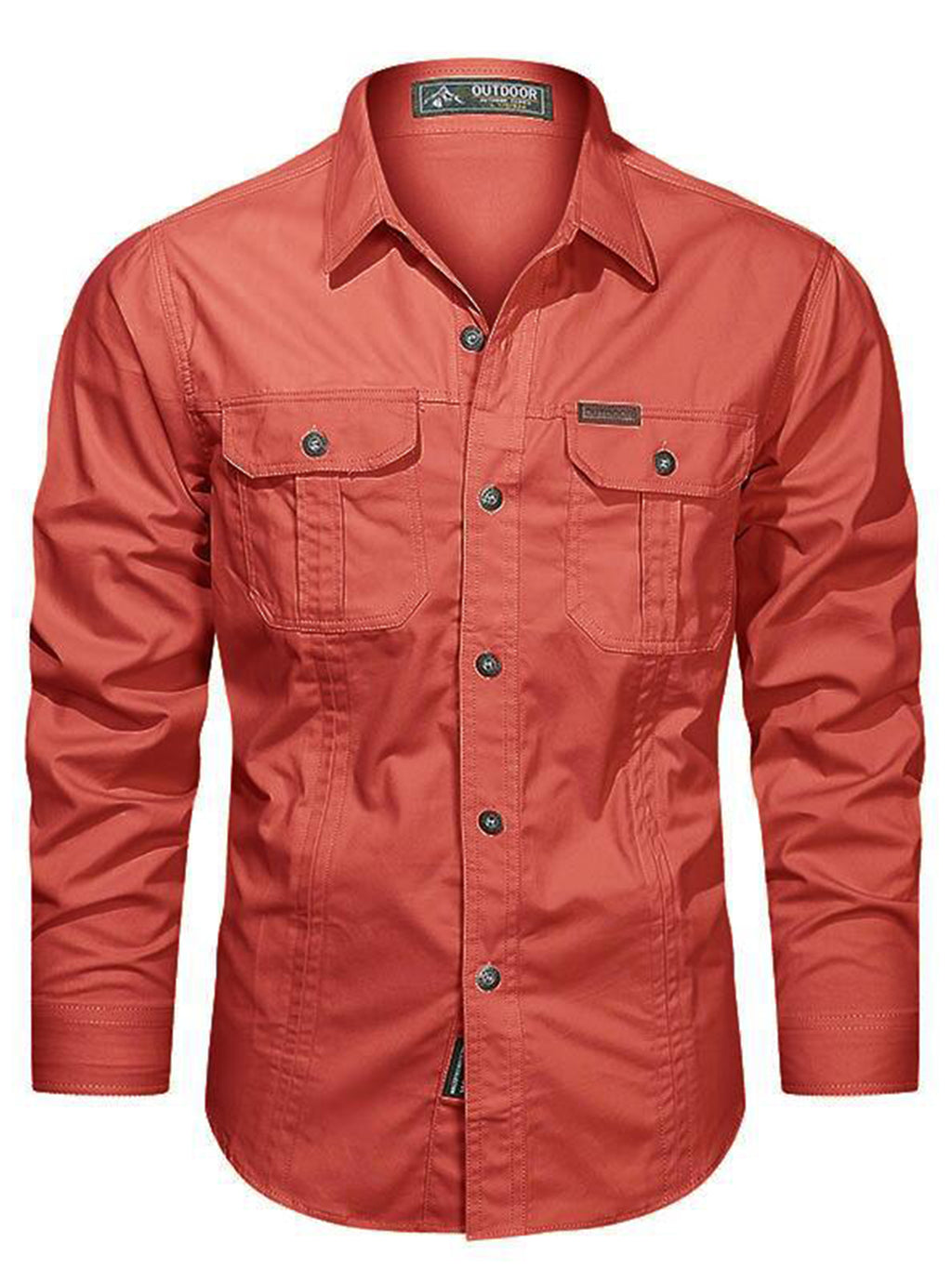 High-performance red outdoor shirt with button front and chest pockets, FREDD MARSHALL
