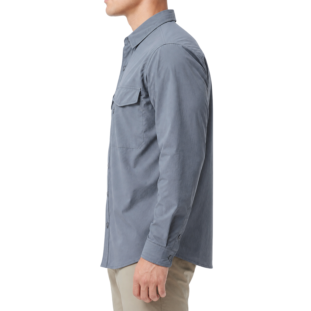 FREDD MARSHALL Men's Quick Dry Stretch Outdoor Work Shirt - Slate Gray - 02 model side white
