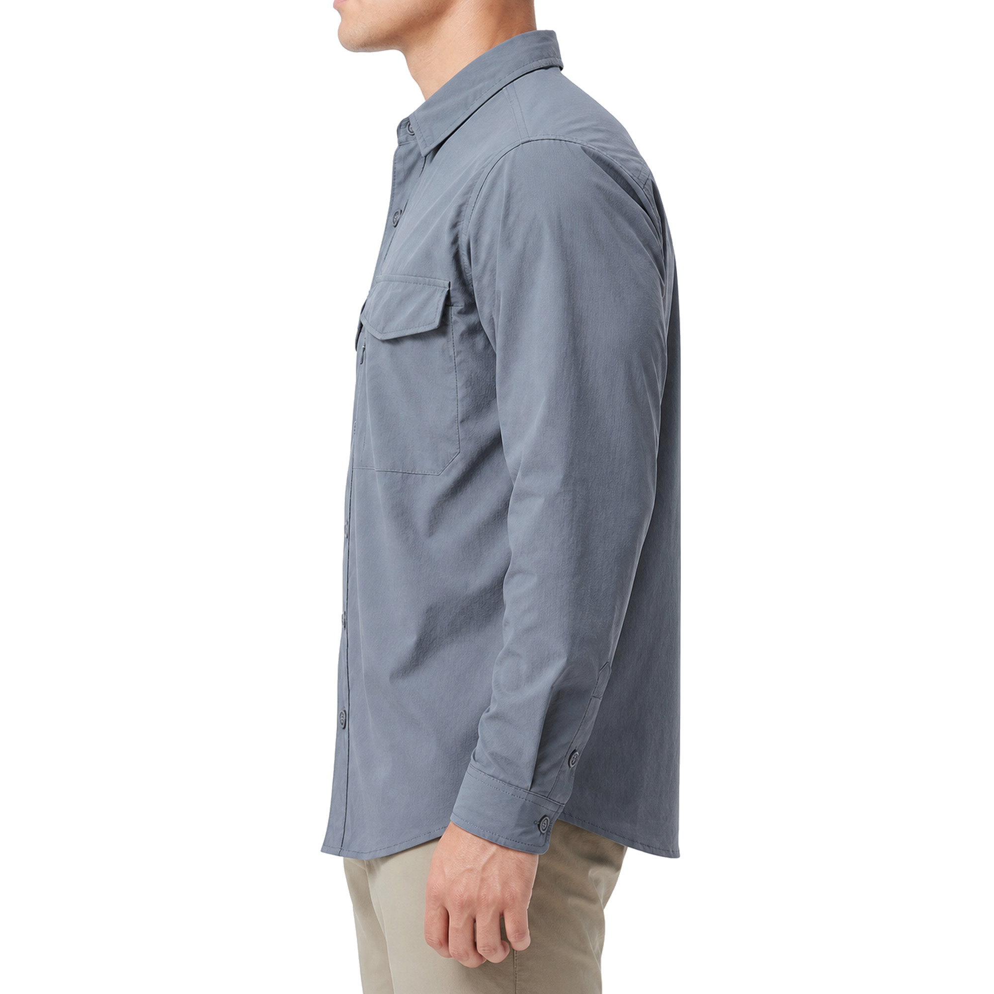 FREDD MARSHALL Men's Quick Dry Stretch Outdoor Work Shirt - Slate Gray - 02 model side white