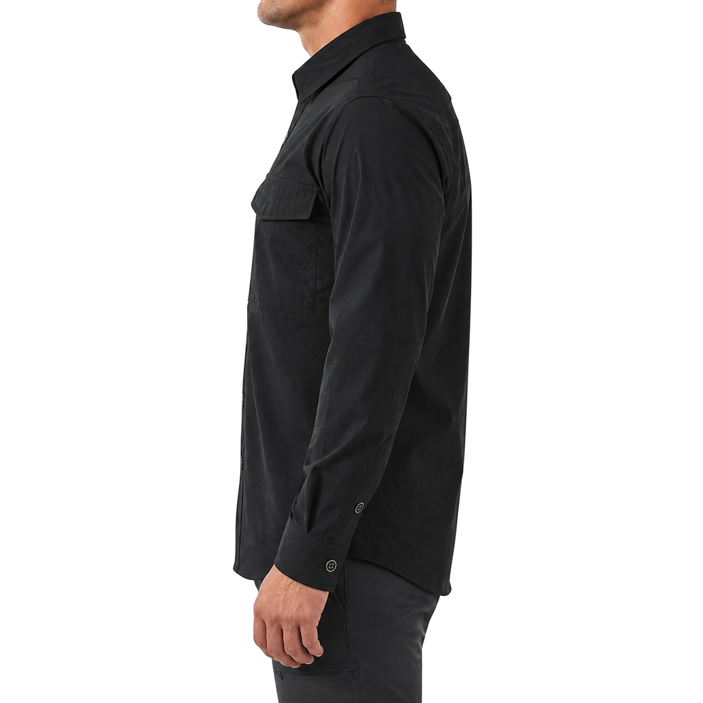 FREDD MARSHALL Men's Quick Dry Stretch Outdoor Work Shirt - Black - 02 model side white