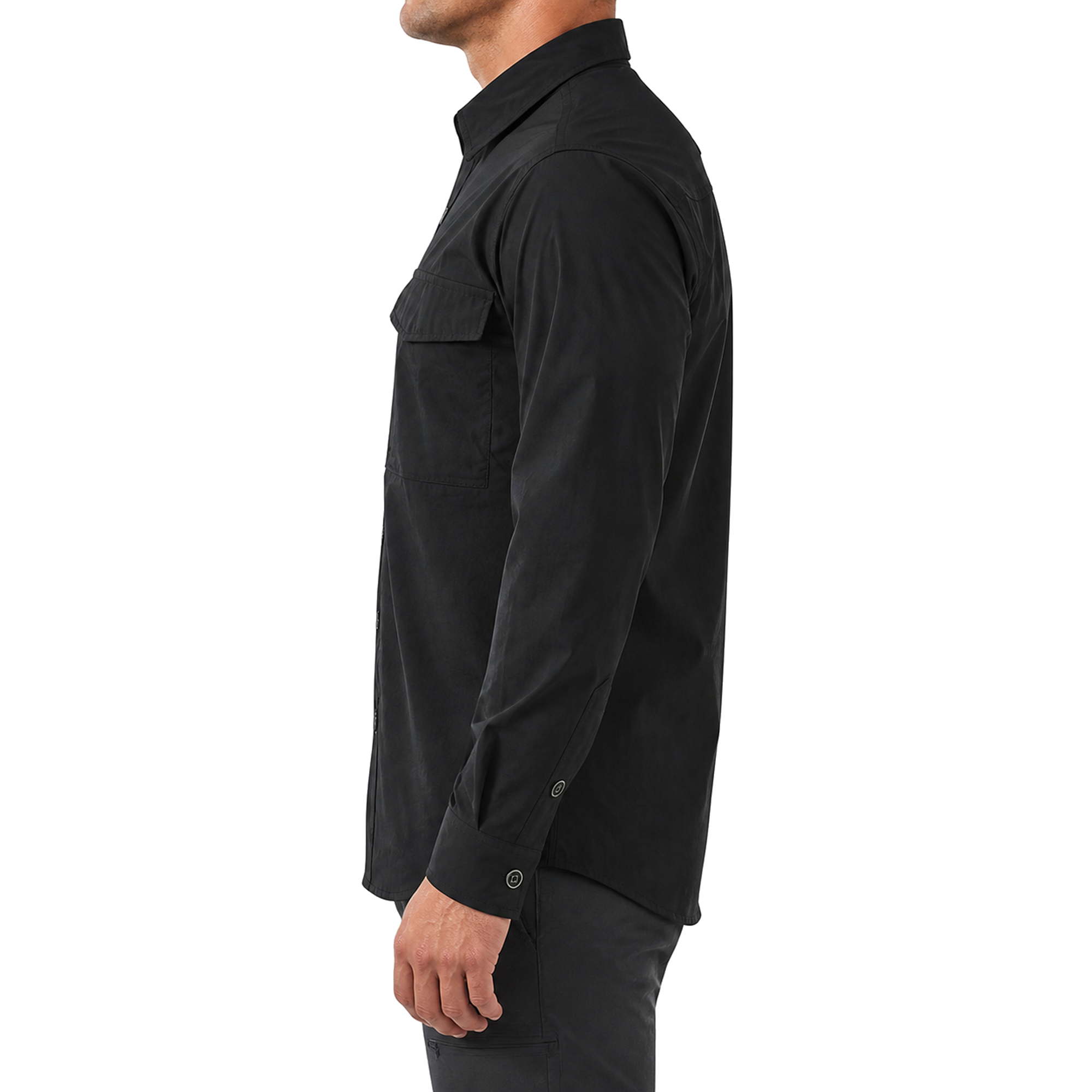 FREDD MARSHALL Men's Quick Dry Stretch Outdoor Work Shirt - Black - 02 model side white