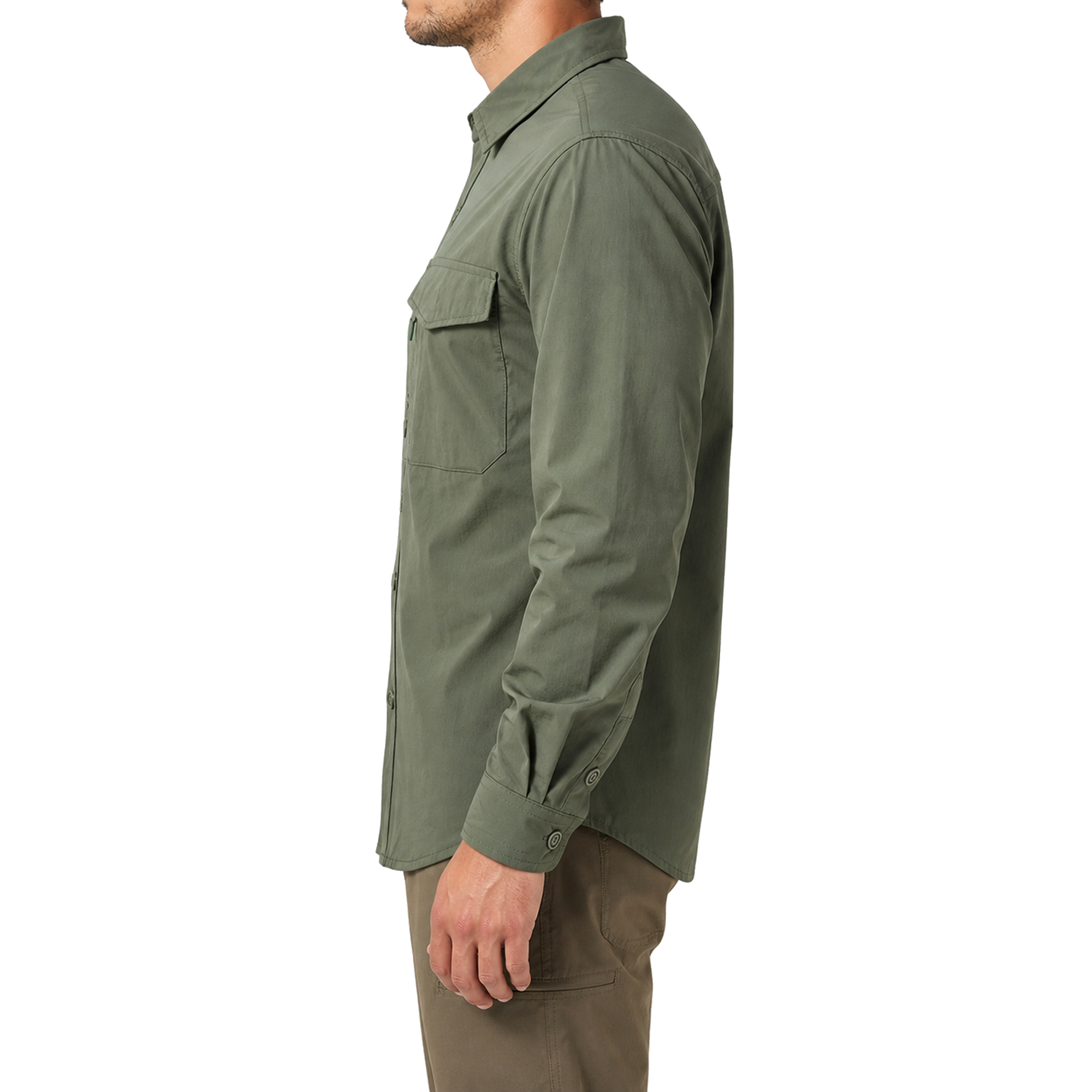 FREDD MARSHALL Men's Quick Dry Stretch Outdoor Work Shirt - Army Green - 02 model side white