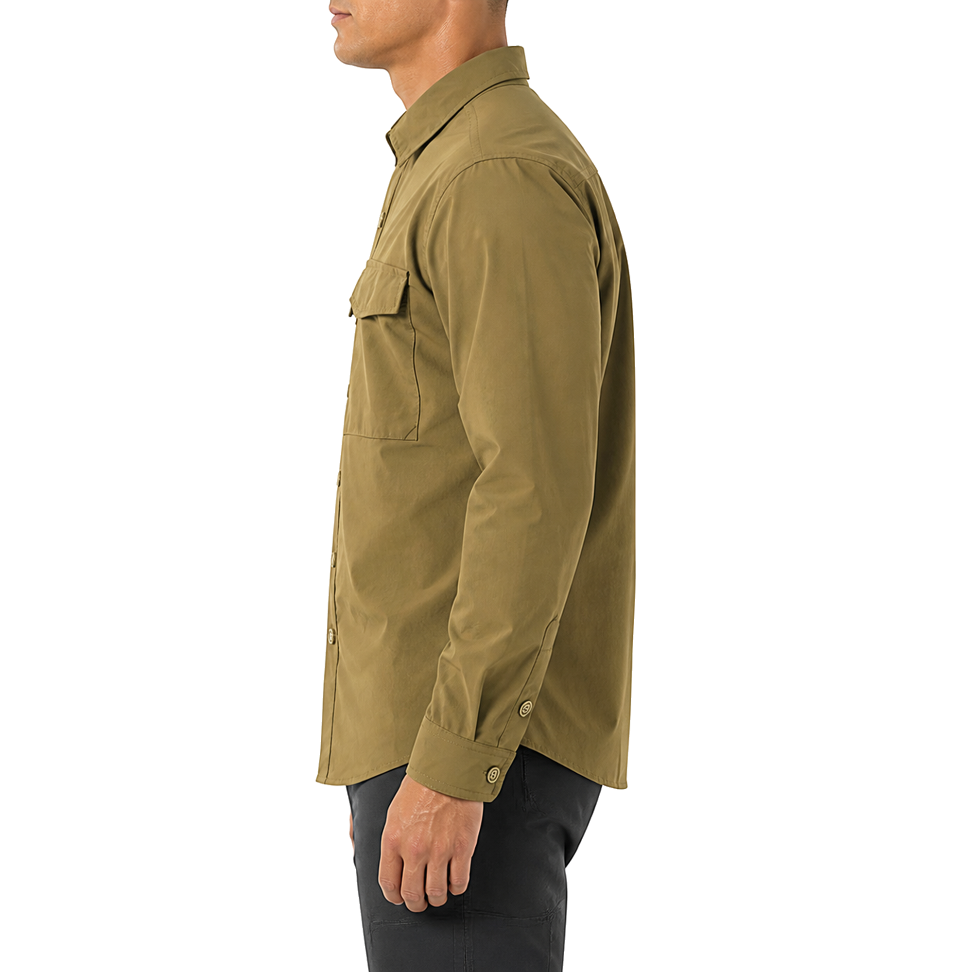 FREDD MARSHALL Men's Quick Dry Stretch Outdoor Work Shirt - Khaki - 02 model side white