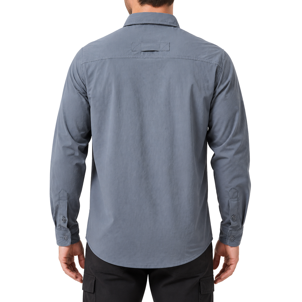 FREDD MARSHALL Men's Quick Dry Stretch Outdoor Work Shirt - Slate Gray - 03 model back white