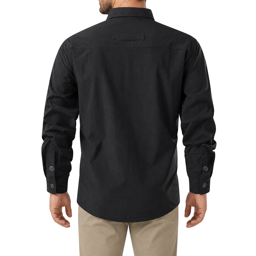 FREDD MARSHALL Men's Quick Dry Stretch Outdoor Work Shirt - Black - 03 model back white