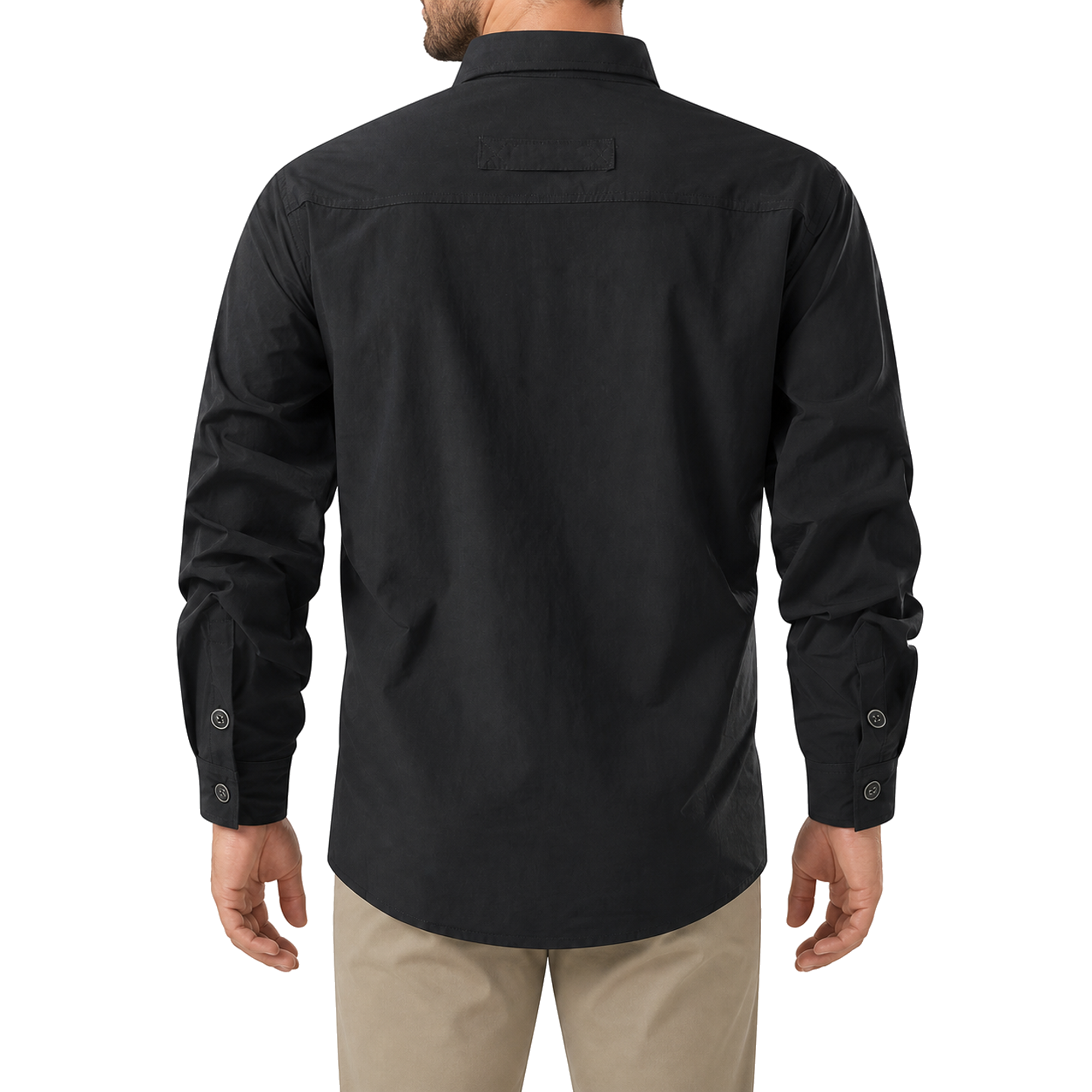 FREDD MARSHALL Men's Quick Dry Stretch Outdoor Work Shirt - Black - 03 model back white