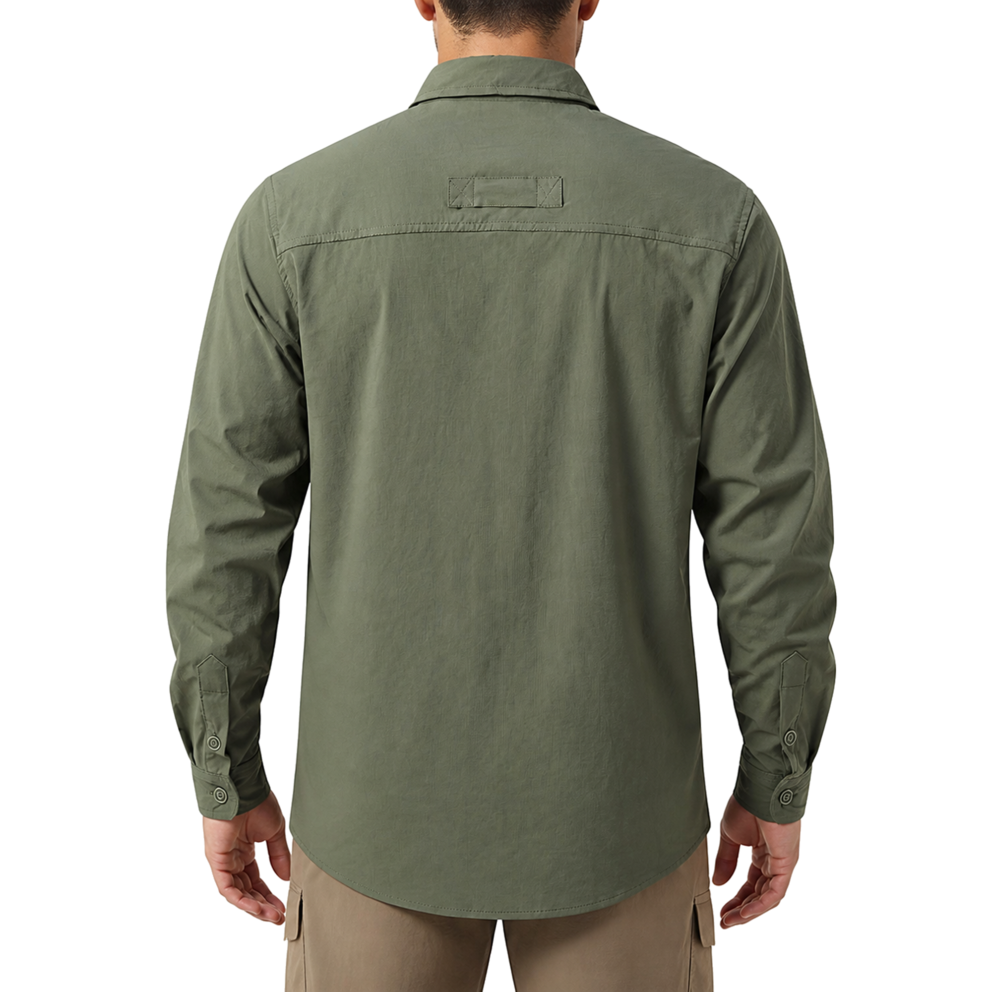 FREDD MARSHALL Men's Quick Dry Stretch Outdoor Work Shirt - Army Green - 03 model back white