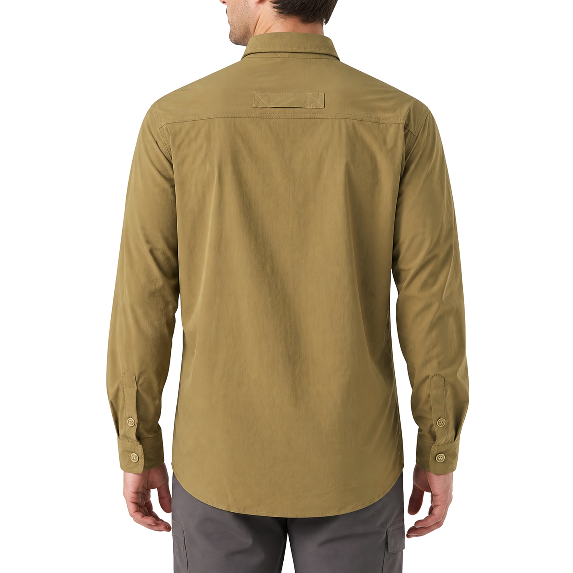 FREDD MARSHALL Men's Quick Dry Stretch Outdoor Work Shirt - Khaki - 03 model back white