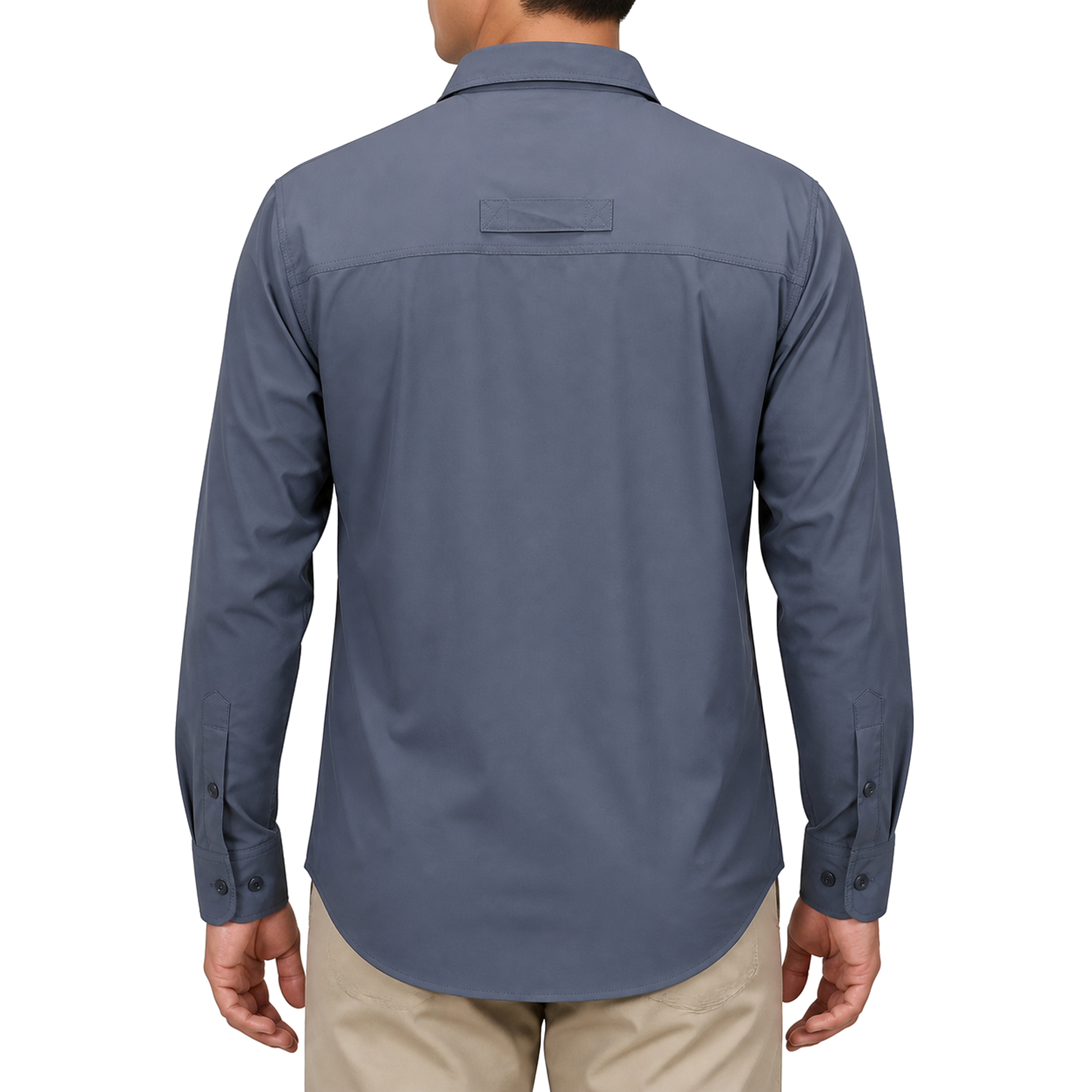 FREDD MARSHALL Men's Long Sleeve Utility Work Shirt with Zip Pocket - Blue Gray - 03 model back white