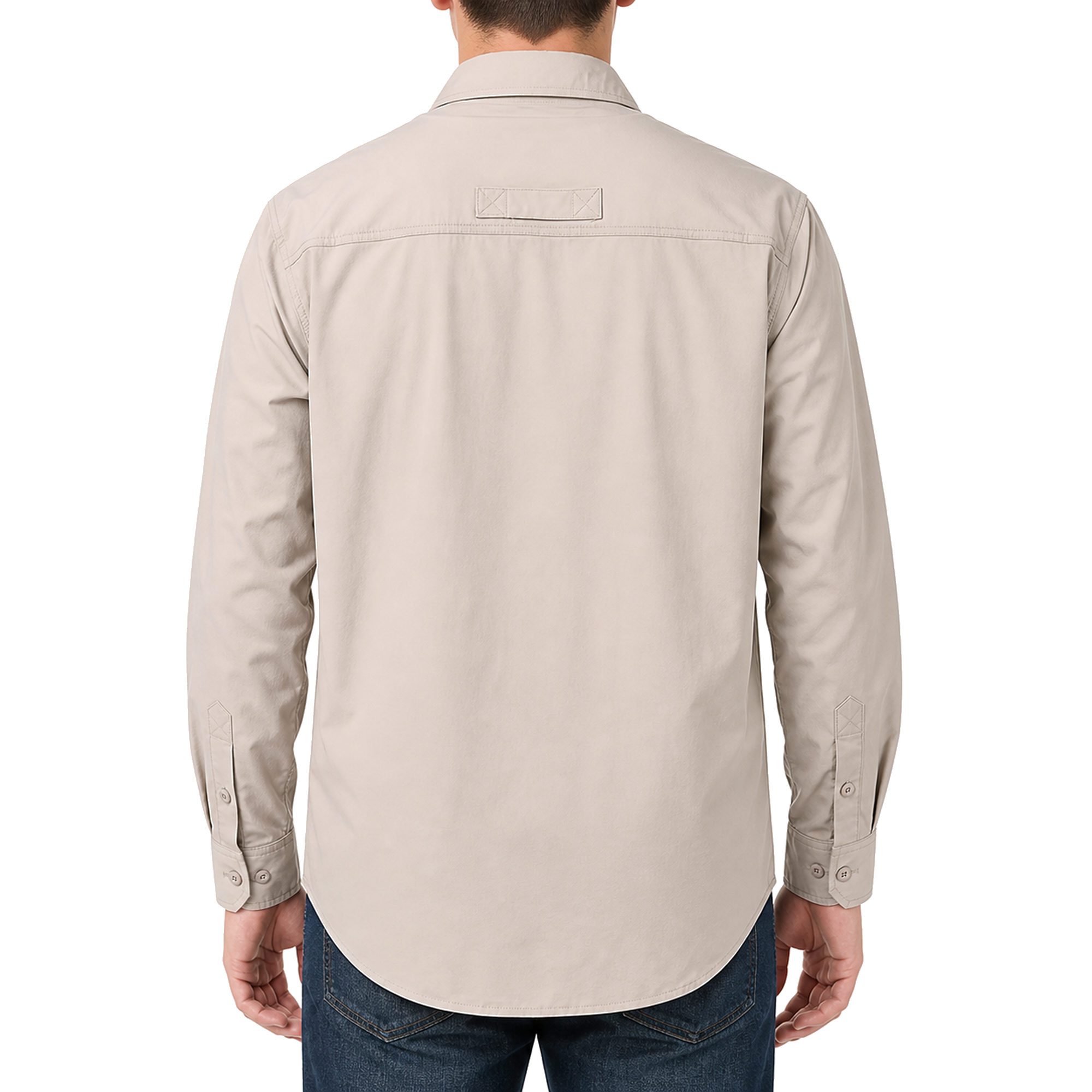 FREDD MARSHALL Men's Long Sleeve Utility Work Shirt with Zip Pocket - Beige - 03 model back white