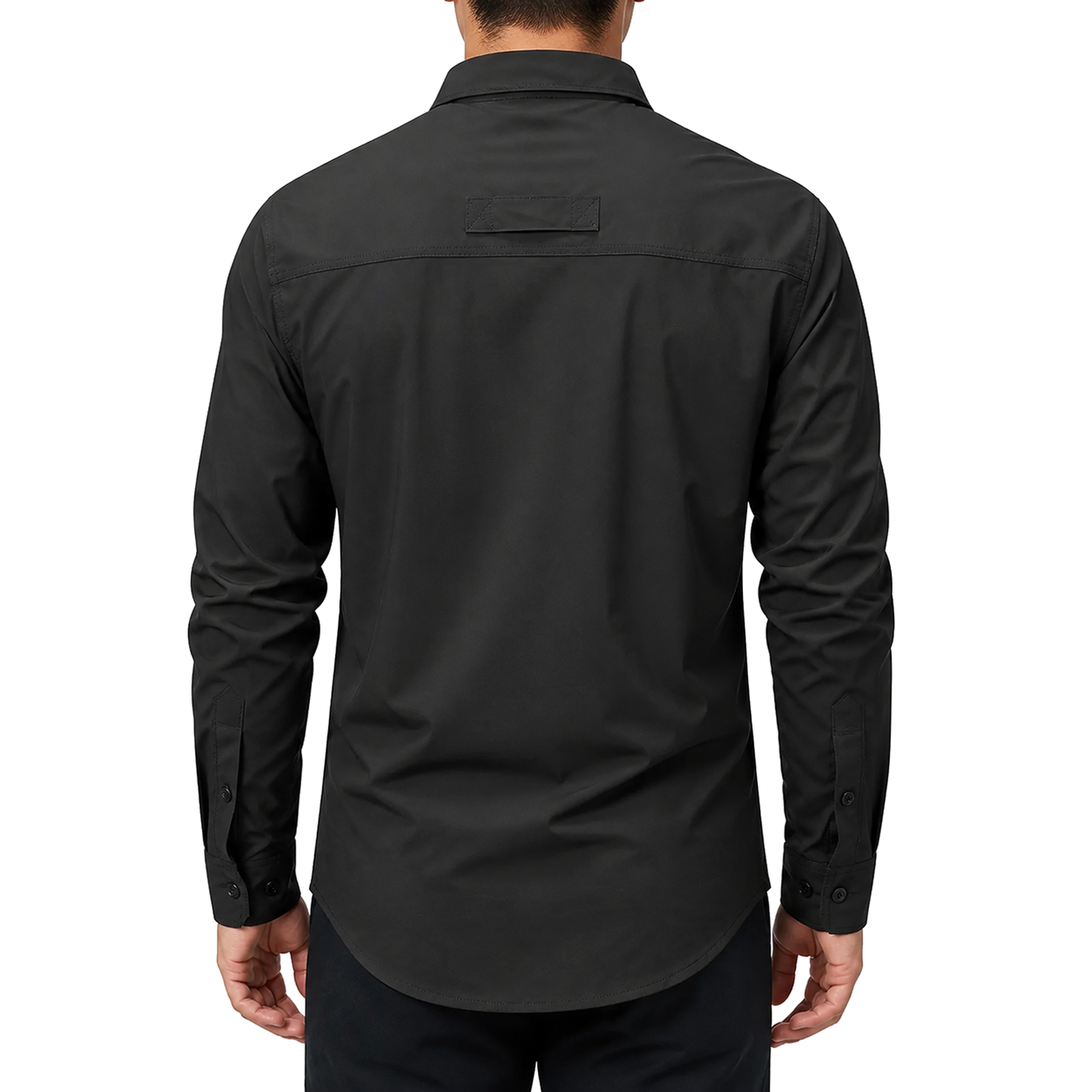FREDD MARSHALL Men's Long Sleeve Utility Work Shirt with Zip Pocket - Black - 03 model back white