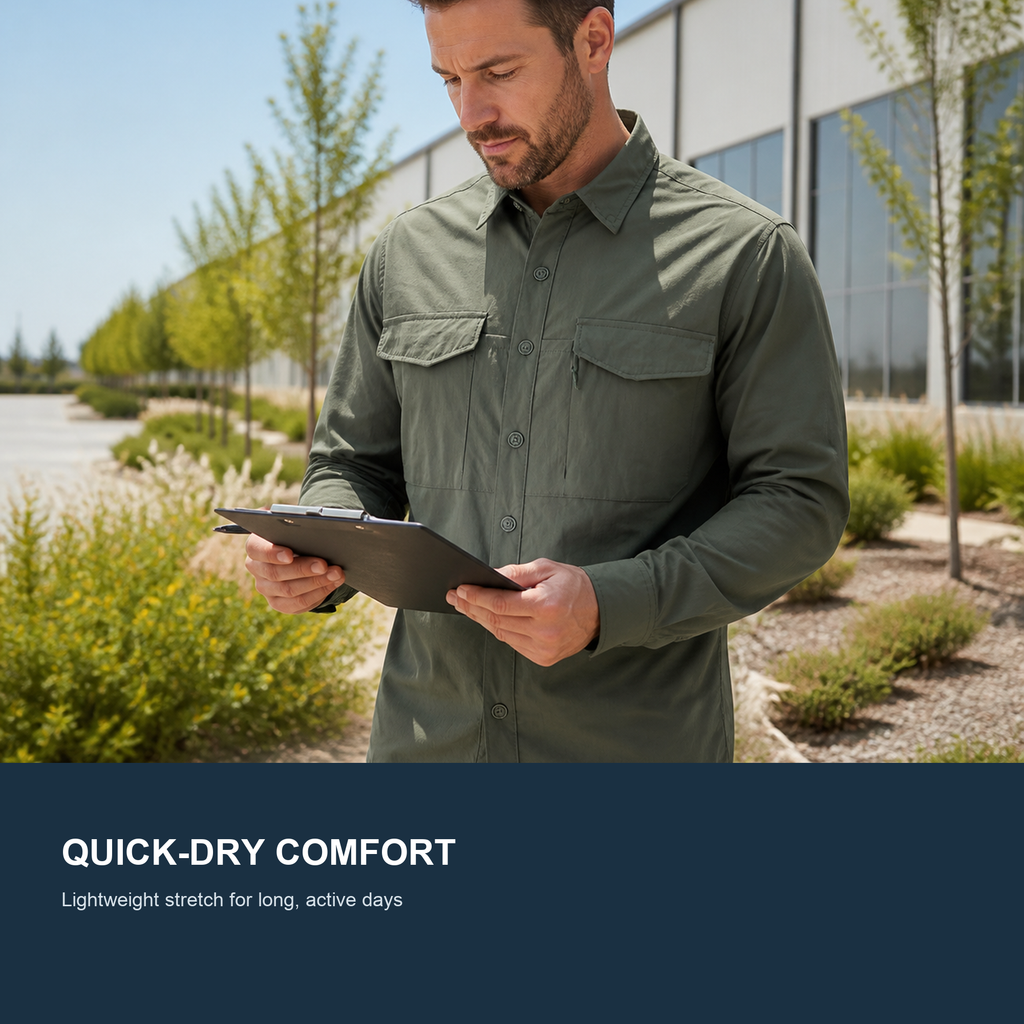 FREDD MARSHALL Men's Quick Dry Stretch Outdoor Work Shirt - Army Green - 03 outdoor lifestyle