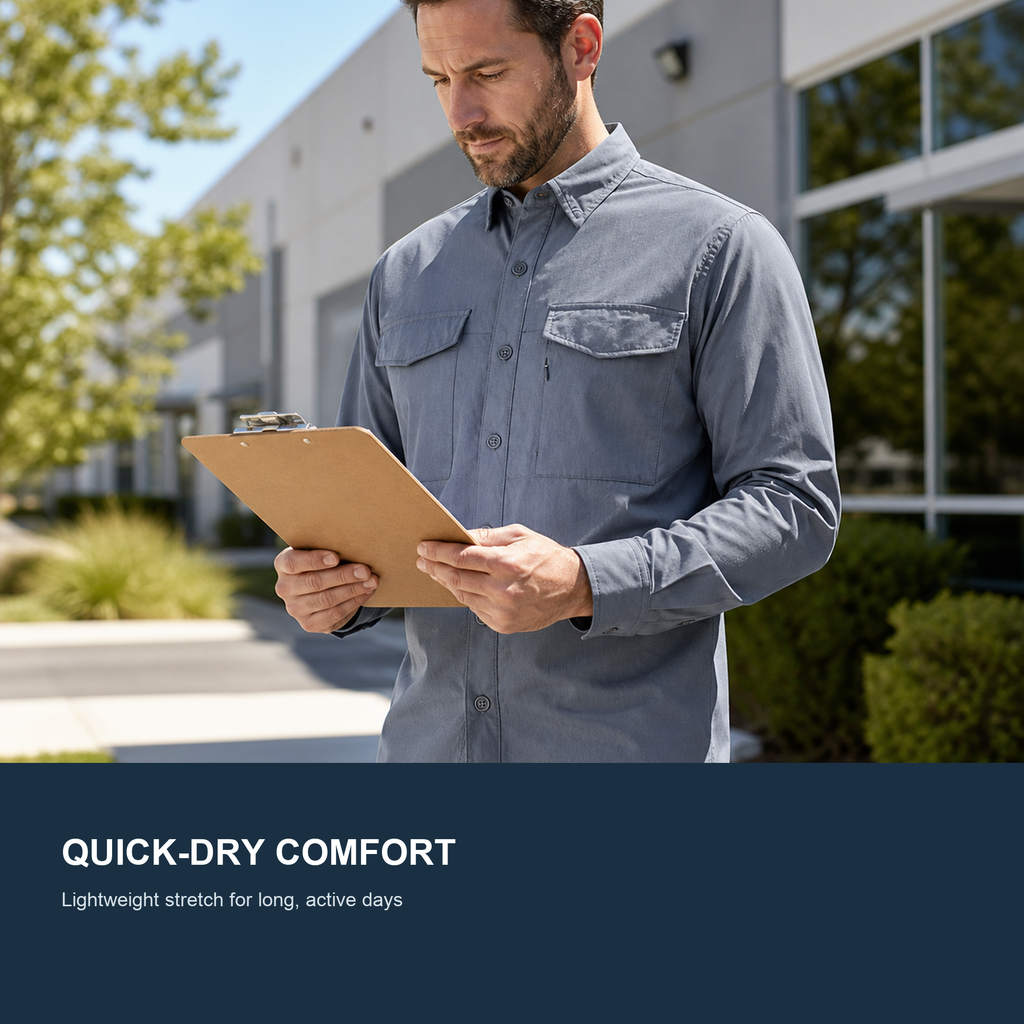 FREDD MARSHALL Men's Quick Dry Stretch Outdoor Work Shirt - Slate Gray - 03 outdoor lifestyle