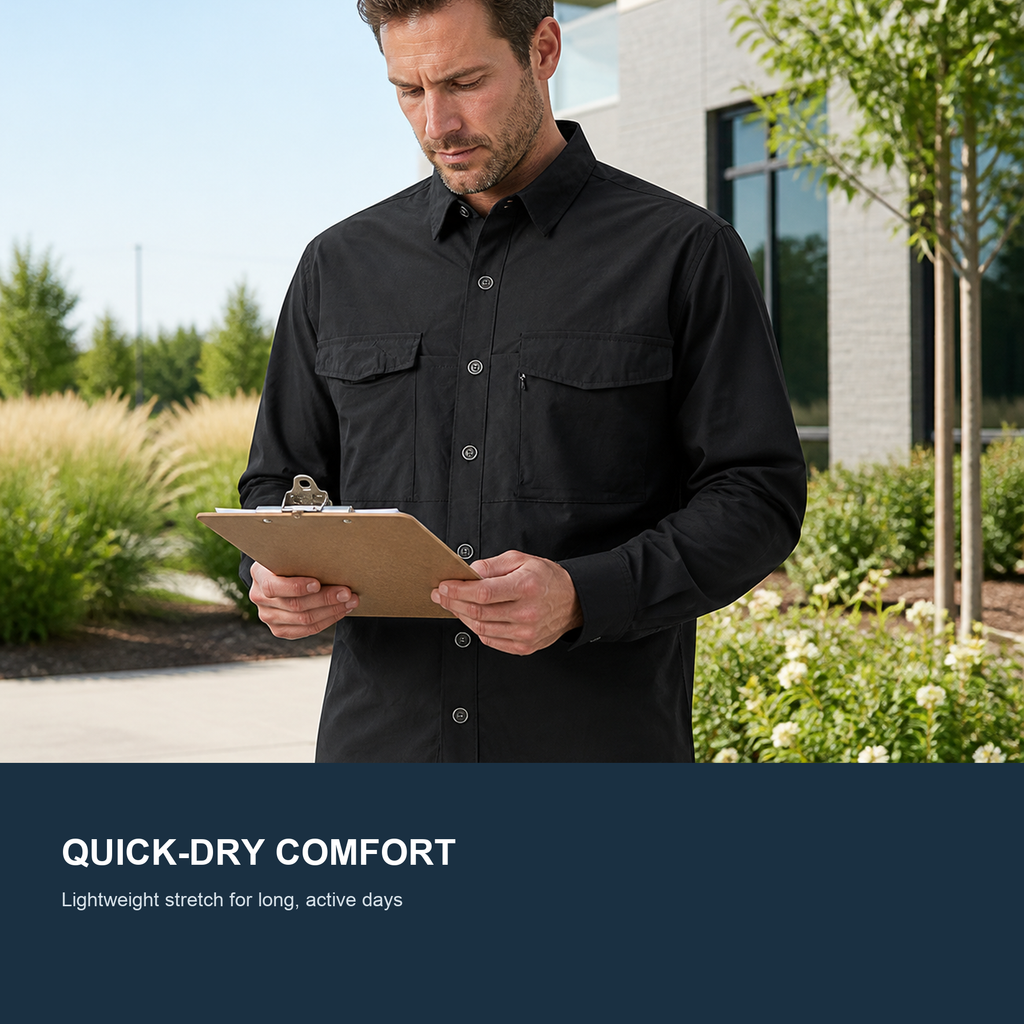 FREDD MARSHALL Men's Quick Dry Stretch Outdoor Work Shirt - Black - 03 outdoor lifestyle
