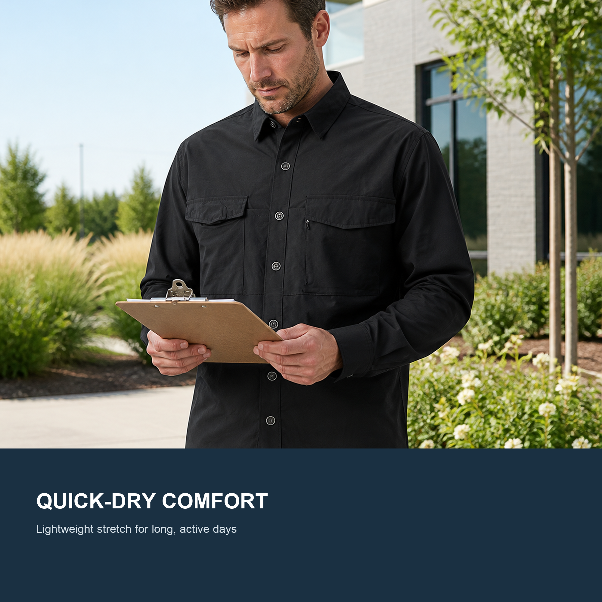 FREDD MARSHALL Men's Quick Dry Stretch Outdoor Work Shirt - Black - 03 outdoor lifestyle