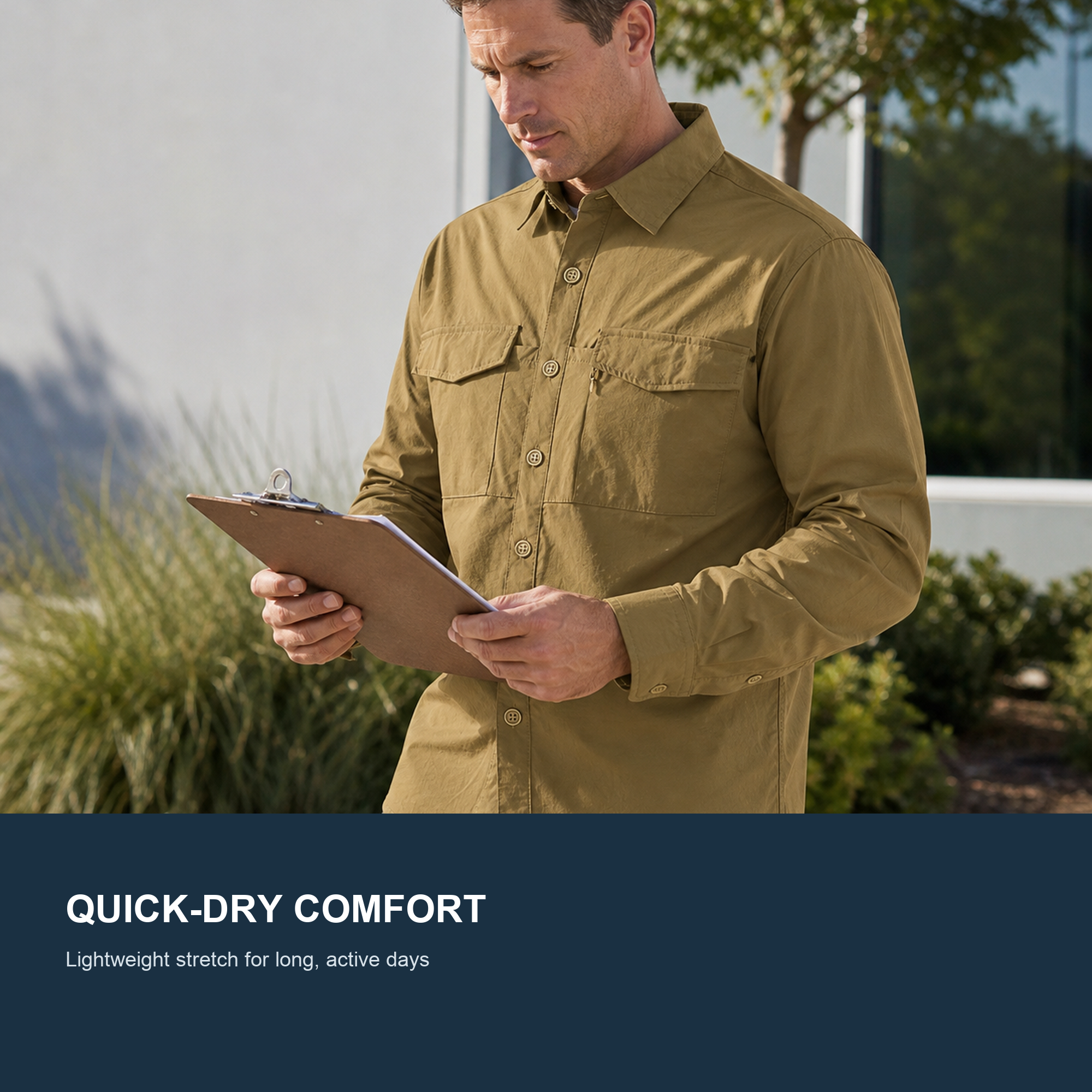 FREDD MARSHALL Men's Quick Dry Stretch Outdoor Work Shirt - Khaki - 03 outdoor lifestyle
