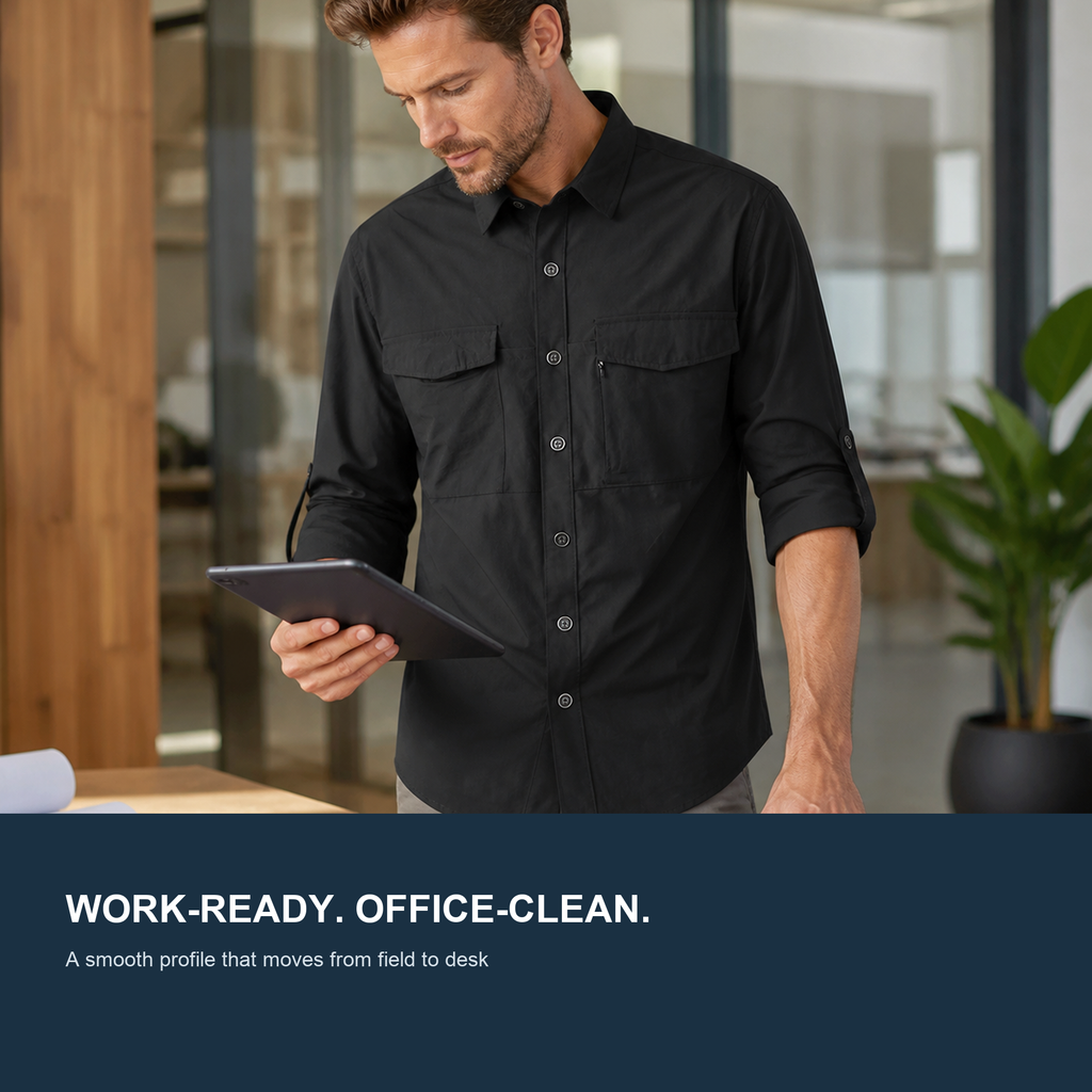 FREDD MARSHALL Men's Quick Dry Stretch Outdoor Work Shirt - Black - 04 office lifestyle