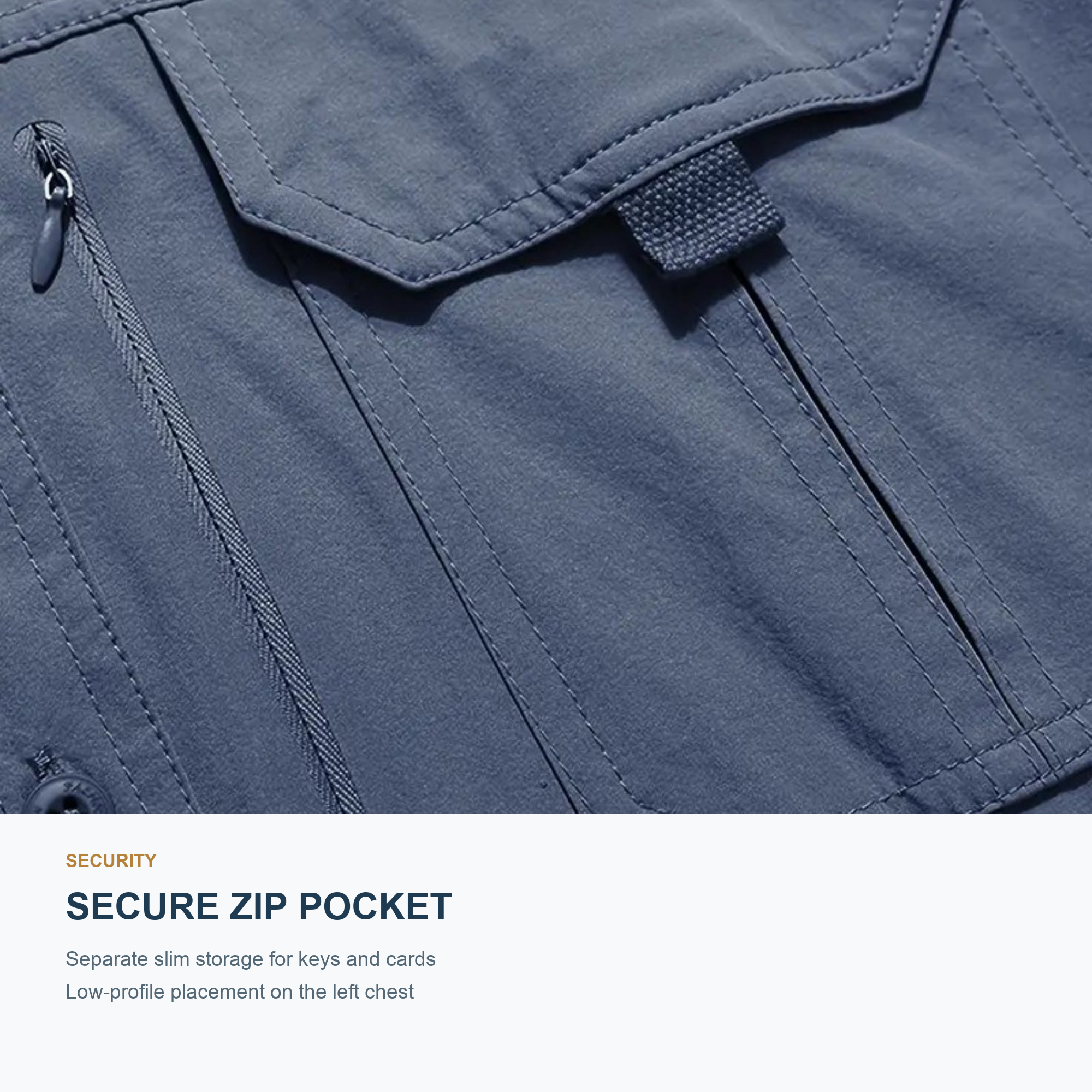 FREDD MARSHALL Men's Long Sleeve Utility Work Shirt with Zip Pocket - Blue Gray - 06 secure zip pocket