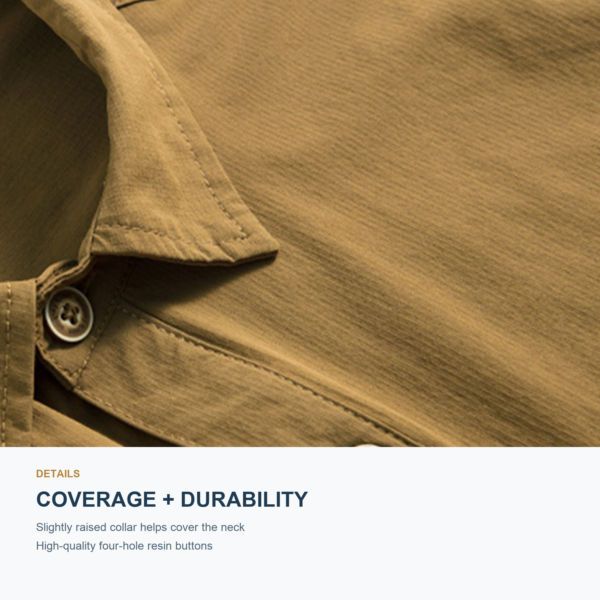 FREDD MARSHALL Men's Quick Dry Stretch Outdoor Work Shirt - Khaki - 07 collar buttons feature