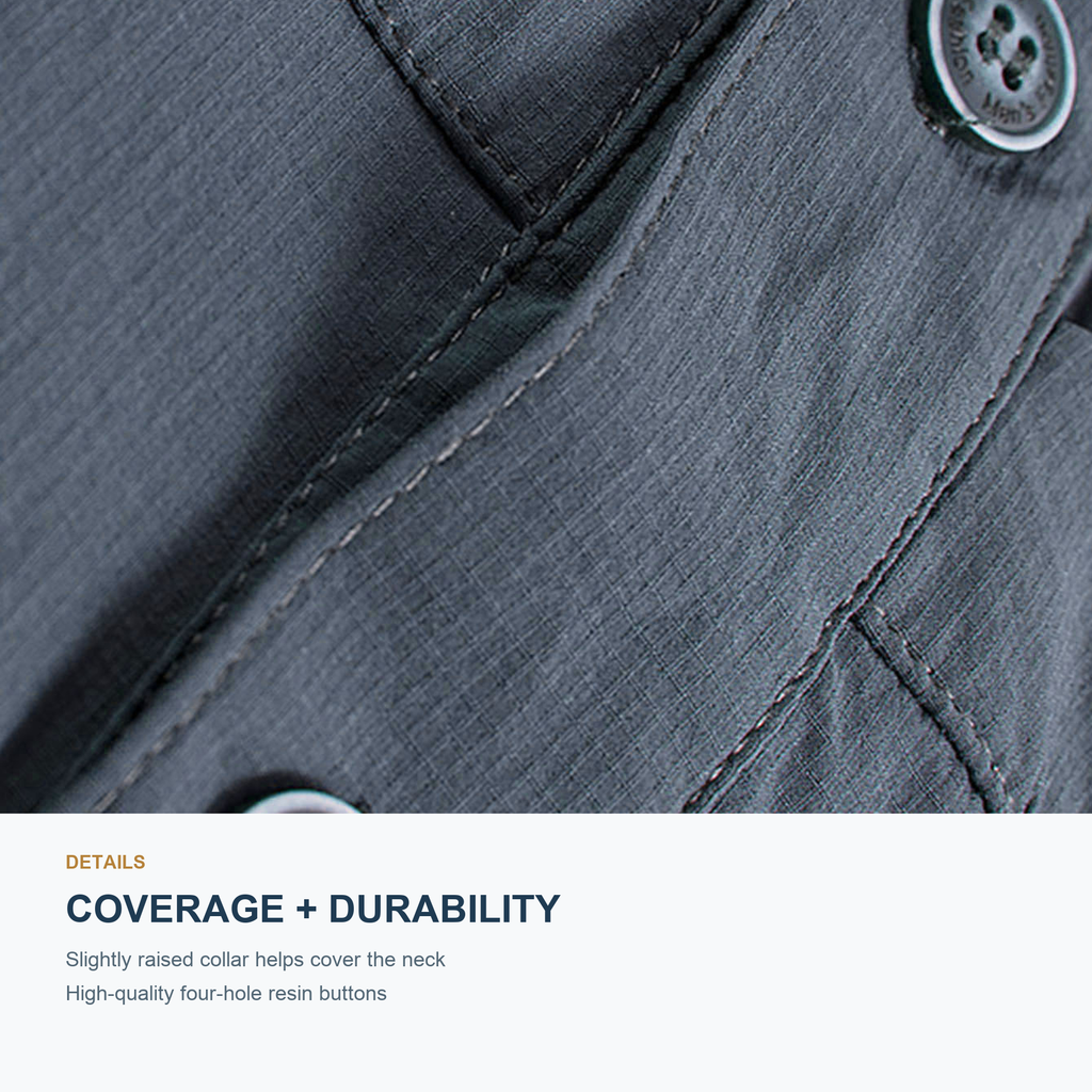 FREDD MARSHALL Men's Quick Dry Stretch Outdoor Work Shirt - Slate Gray - 07 collar buttons feature