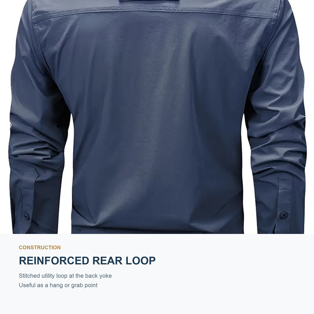 FREDD MARSHALL Men's Long Sleeve Utility Work Shirt with Zip Pocket - Blue Gray - 07 move ready details
