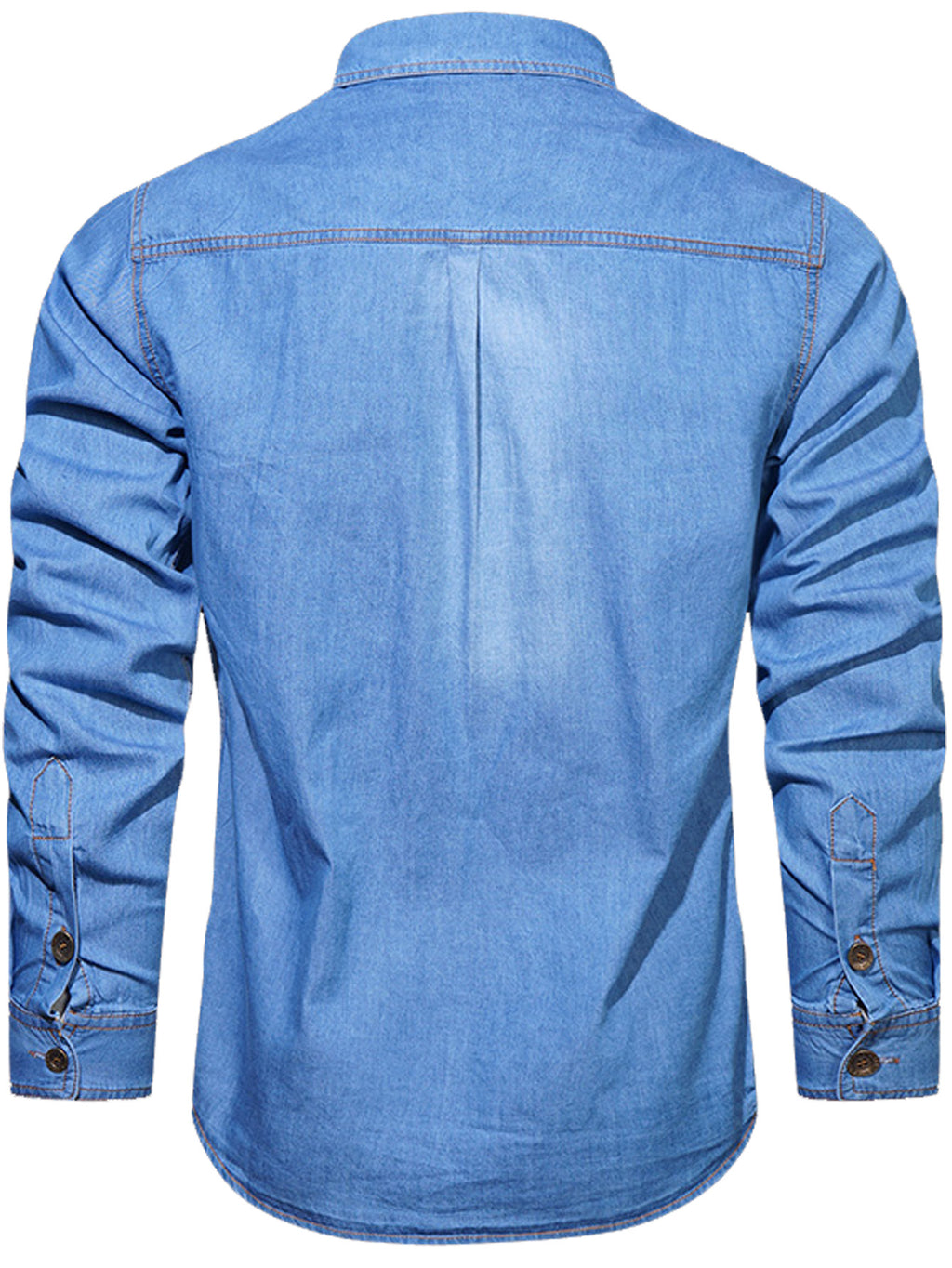 Back view of a high-performance, outdoor denim shirt by FREDD MARSHALL