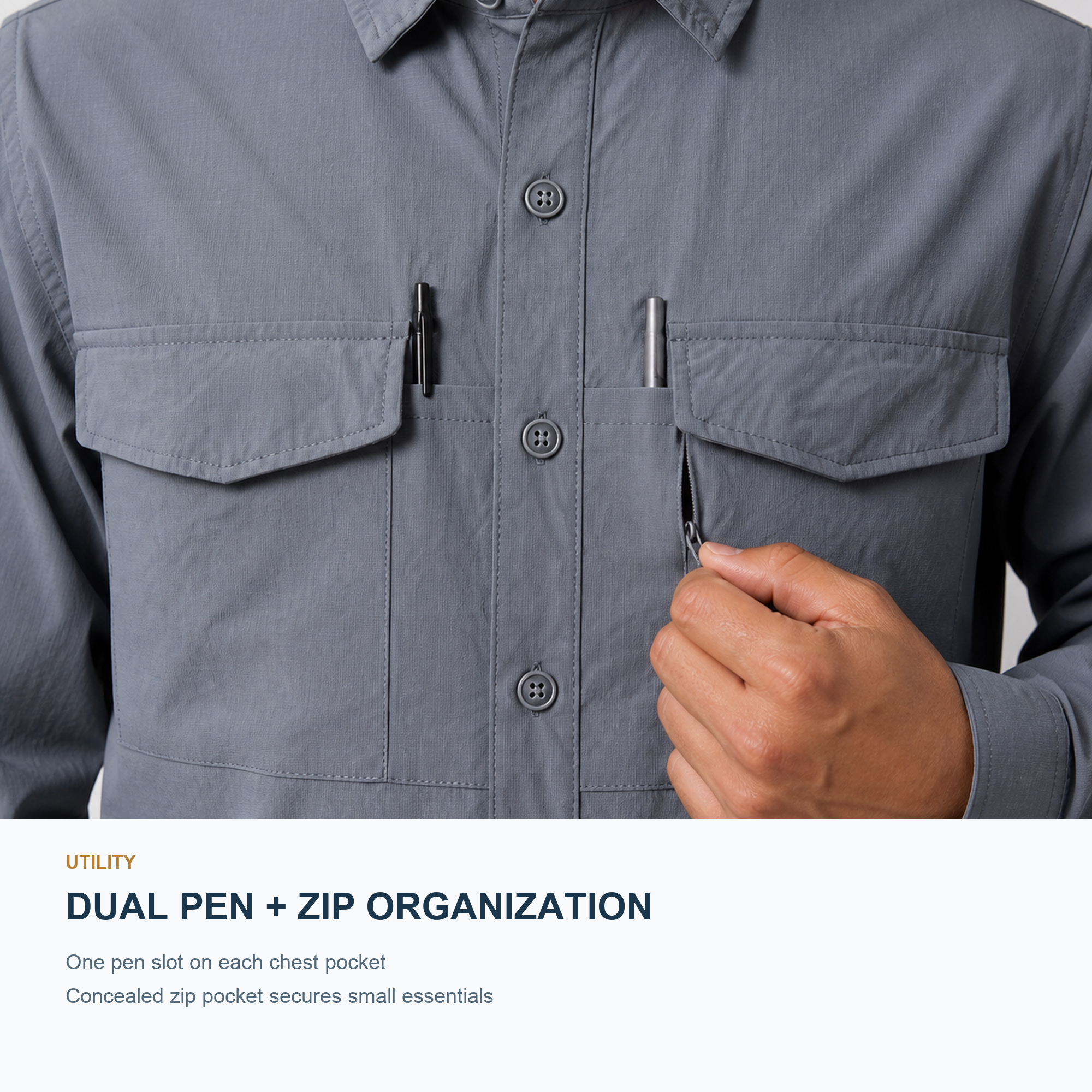 FREDD MARSHALL Men's Quick Dry Stretch Outdoor Work Shirt - Slate Gray - 10 function demo