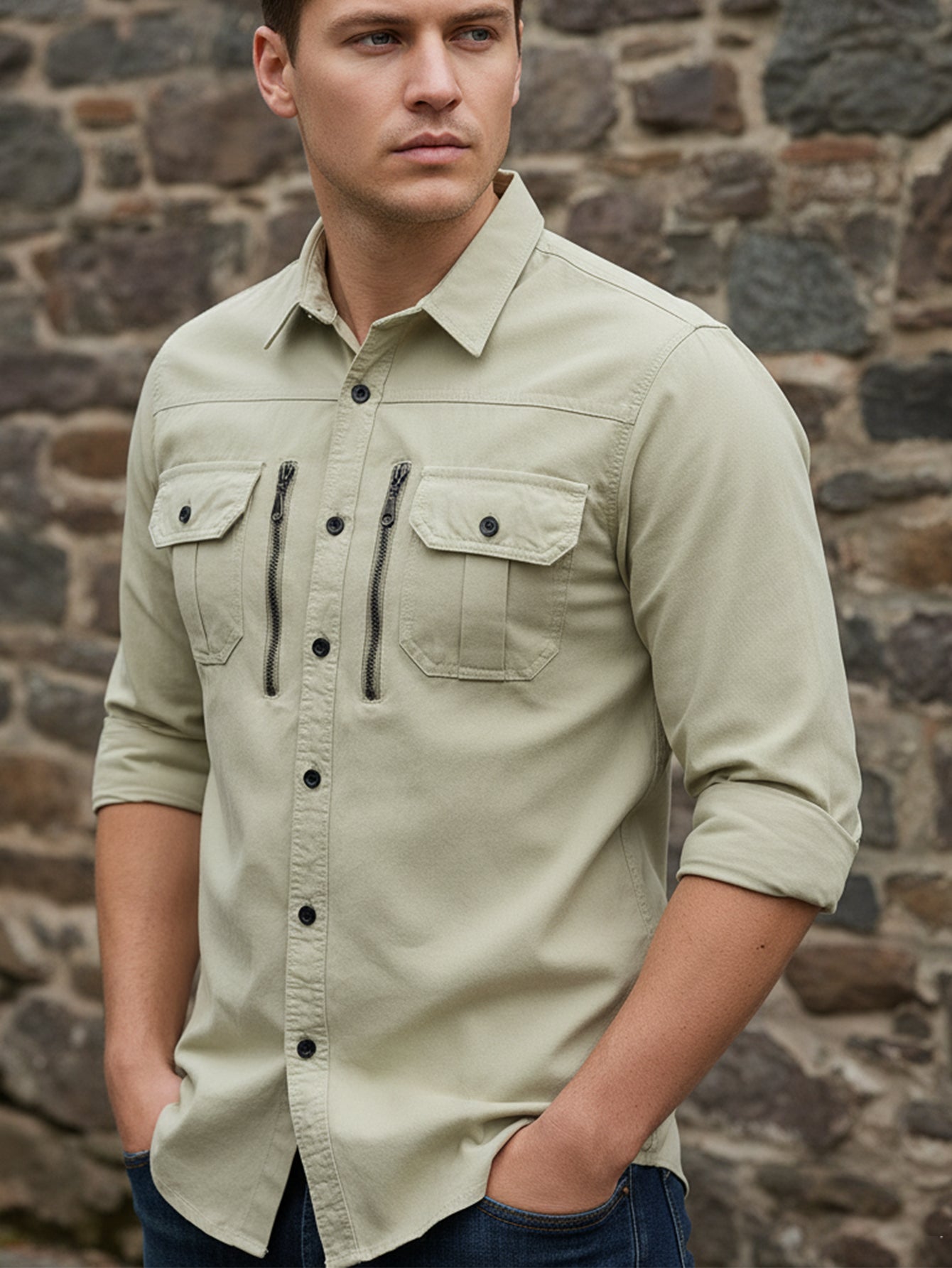 Men's Long Sleeve Military Style Outdoor Shirt