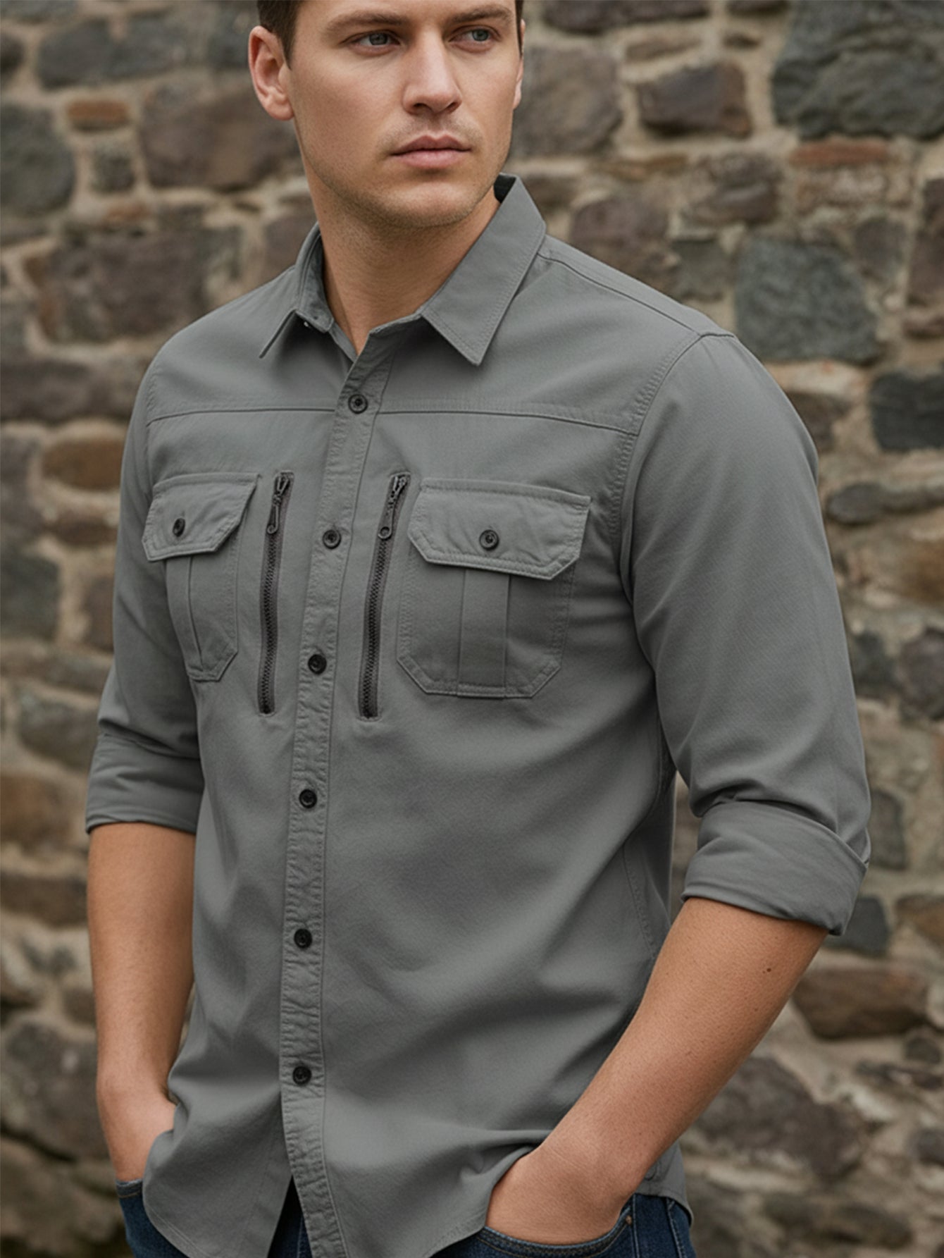 Men's Long Sleeve Military Style Outdoor Shirt