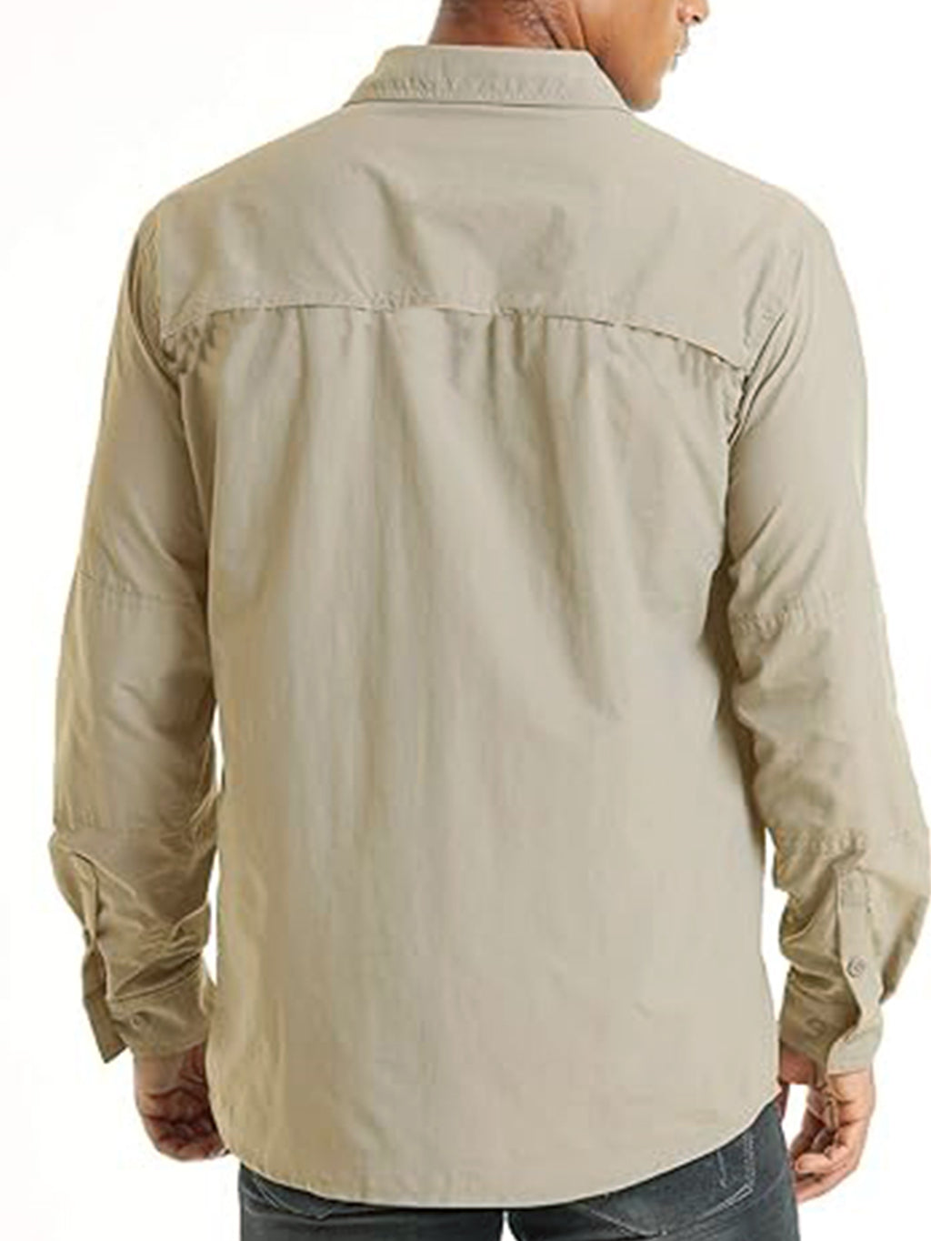 High-performance outdoor beige long sleeve shirt by FREDD MARSHALL, back view