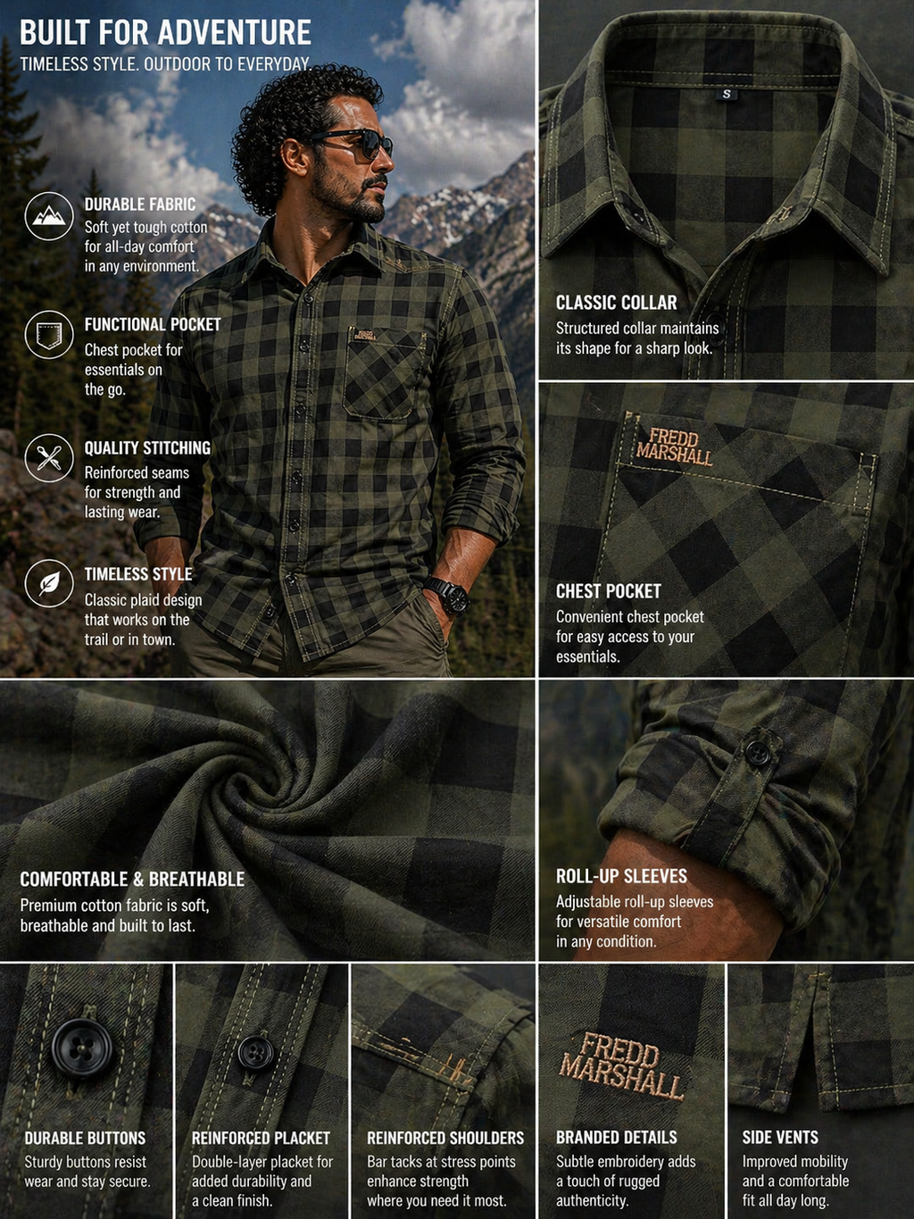 FREDD MARSHALL Men's Tactical Outdoor Shirt — Military Style, Hiking, Workwear