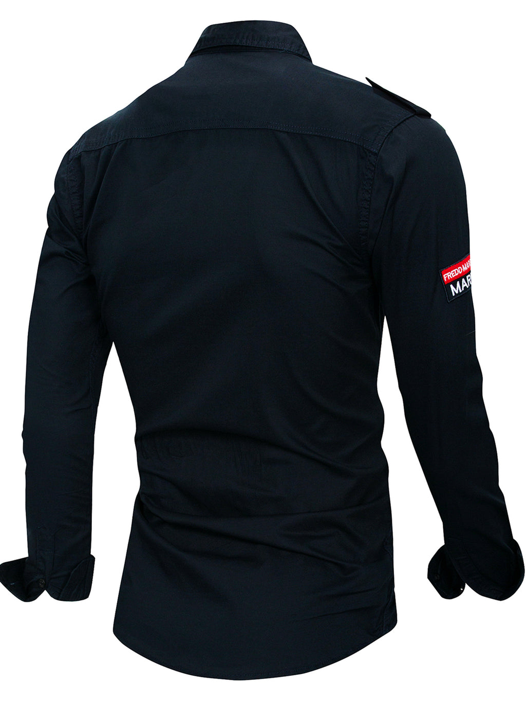 Back view of black FREDD MARSHALL high-performance outdoor long sleeve shirt