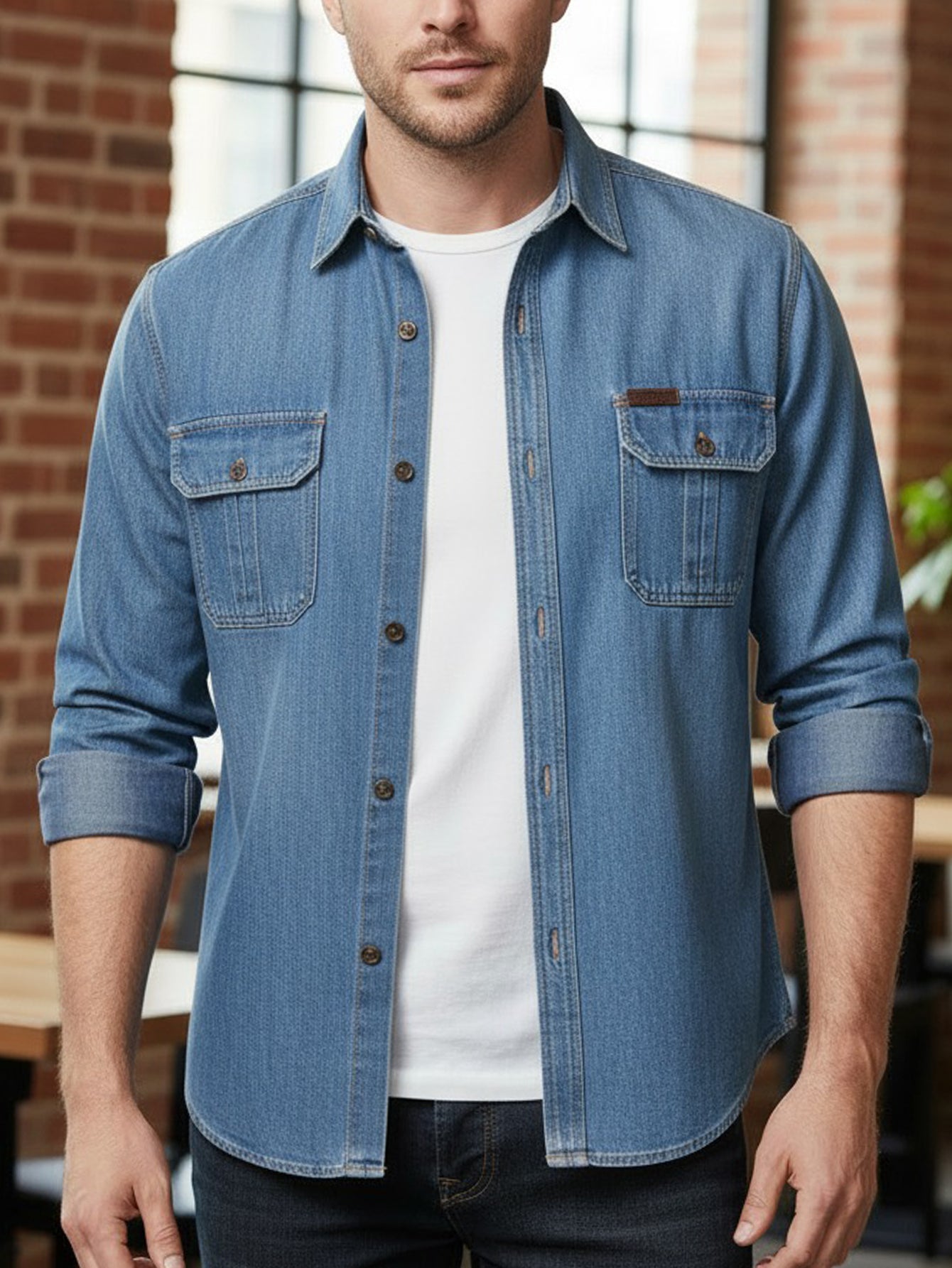 Men's Long Sleeve  Denim Shirt