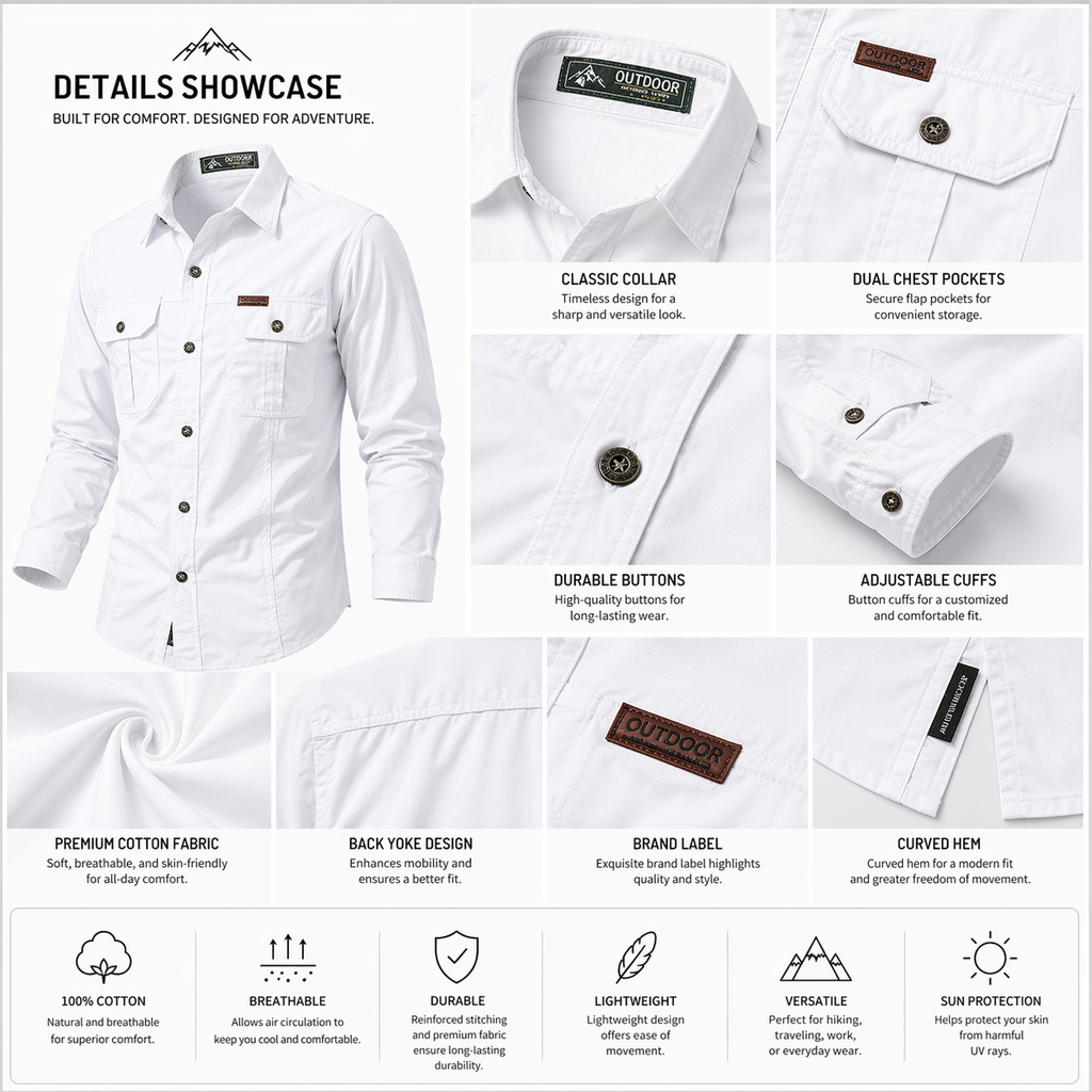 FREDD MARSHALL Men's Tactical Outdoor Shirt — Military Style, Hiking, Workwear