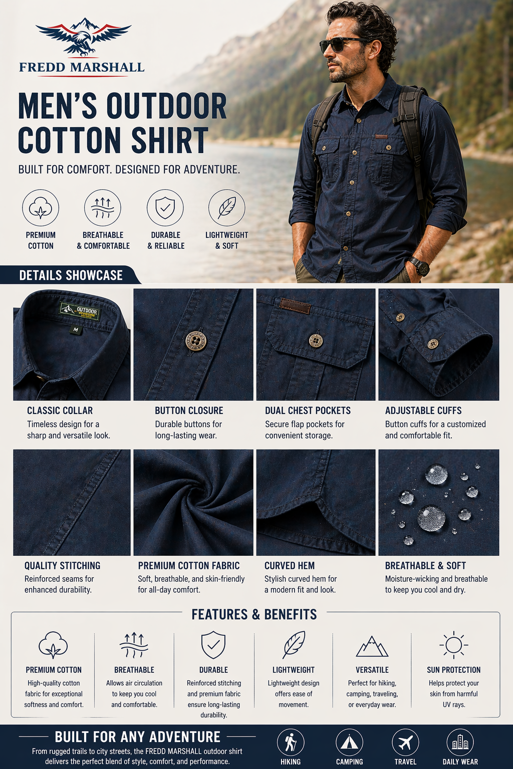 FREDD MARSHALL Combat-Heritage Men's Tactical Cotton Work Shirt — Military Style, Durable