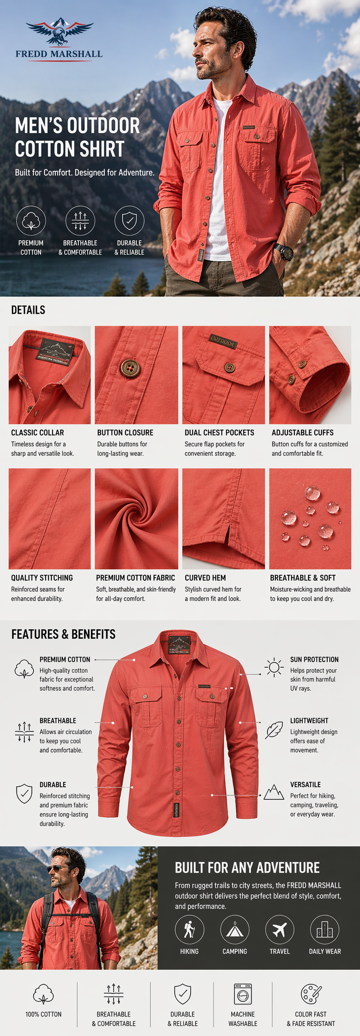 FREDD MARSHALL Combat-Heritage Men's Tactical Cotton Work Shirt — Military Style, Durable