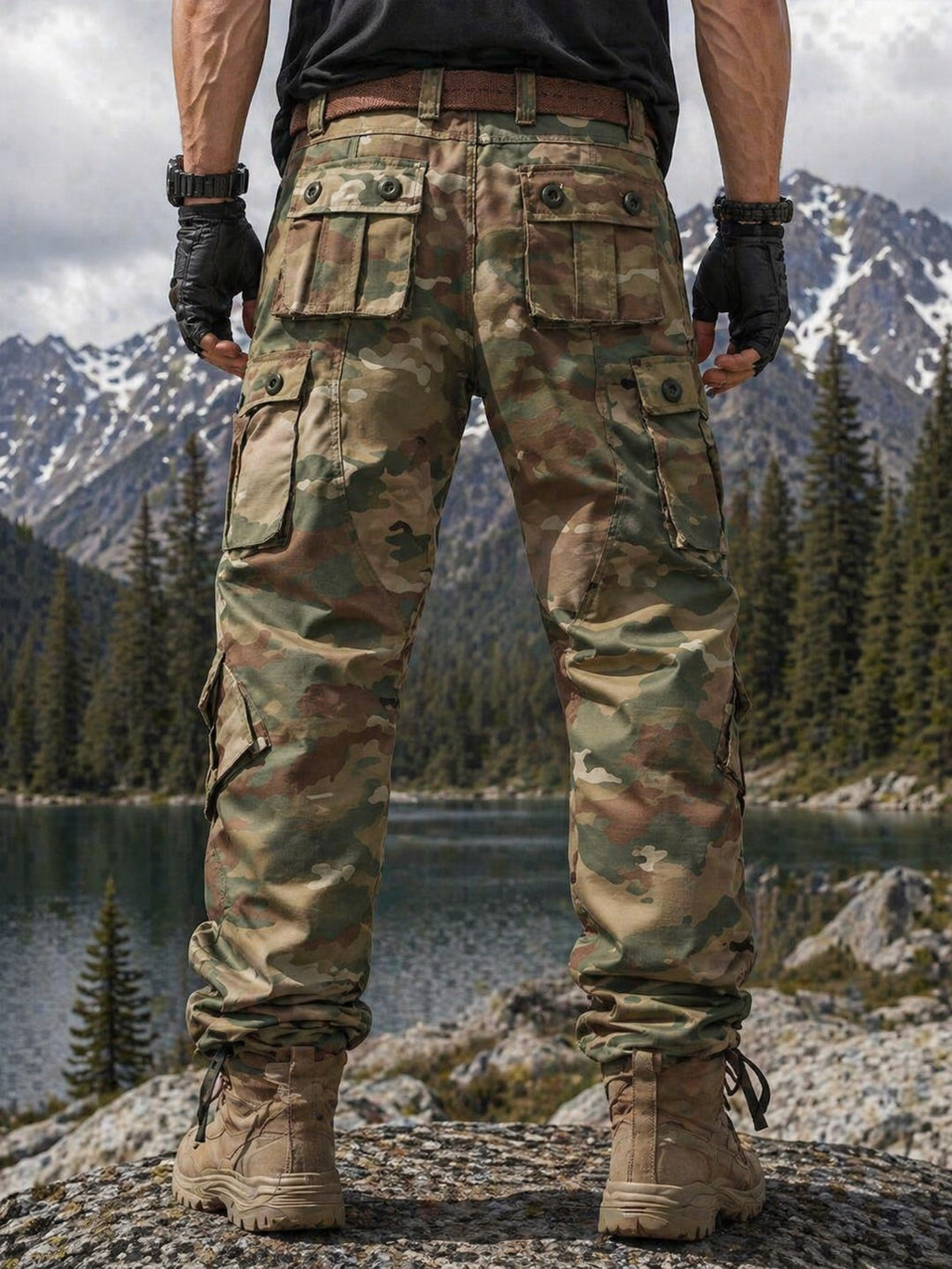 FREDD MARSHALL Men's Woodland Camo Tactical Cargo Pants - Heavy-Duty Cotton Ripstop Military Combat Trousers with Multi-Pocket Utility
